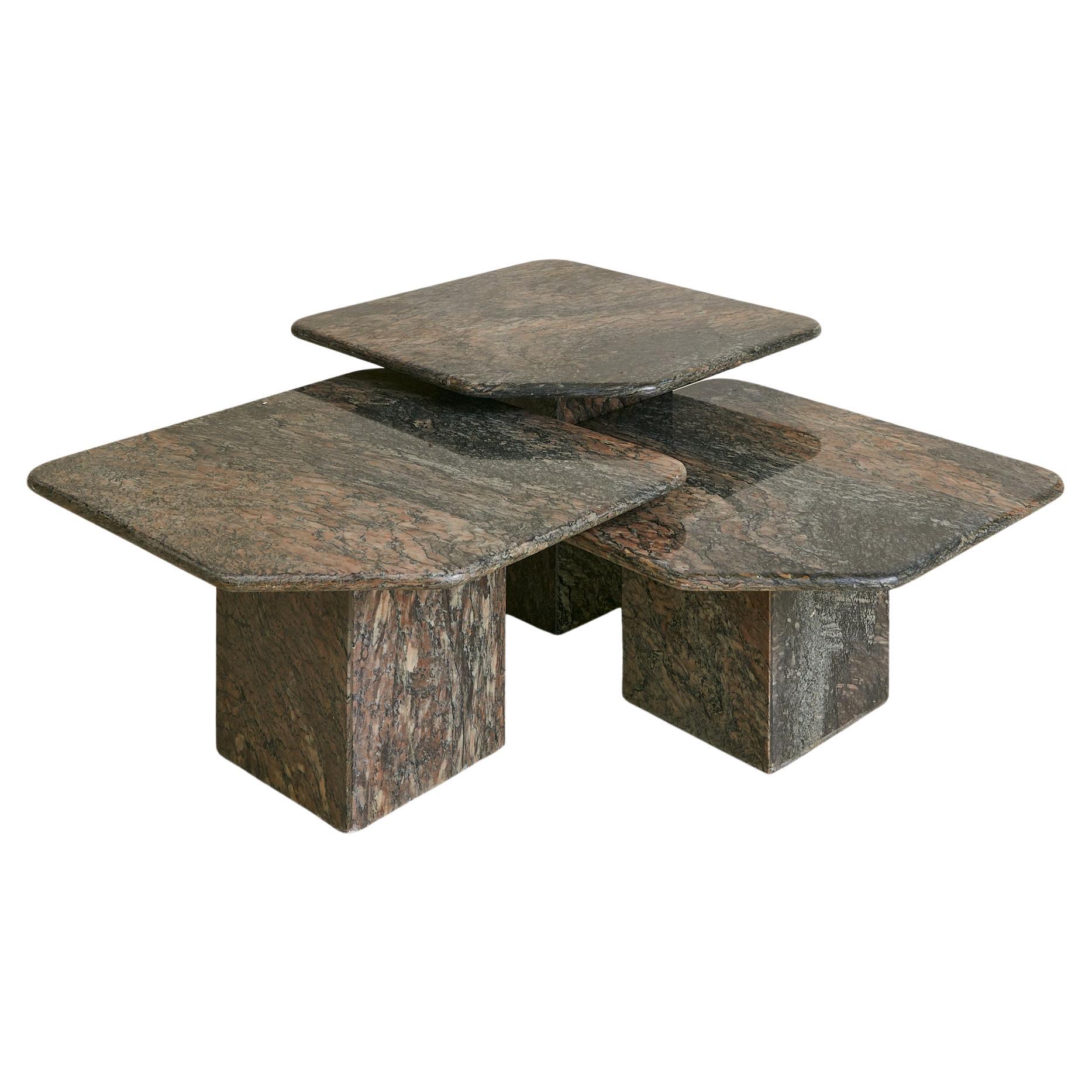 Trio of Italian Gray + Mauve Marble Nesting Tables, 1970s