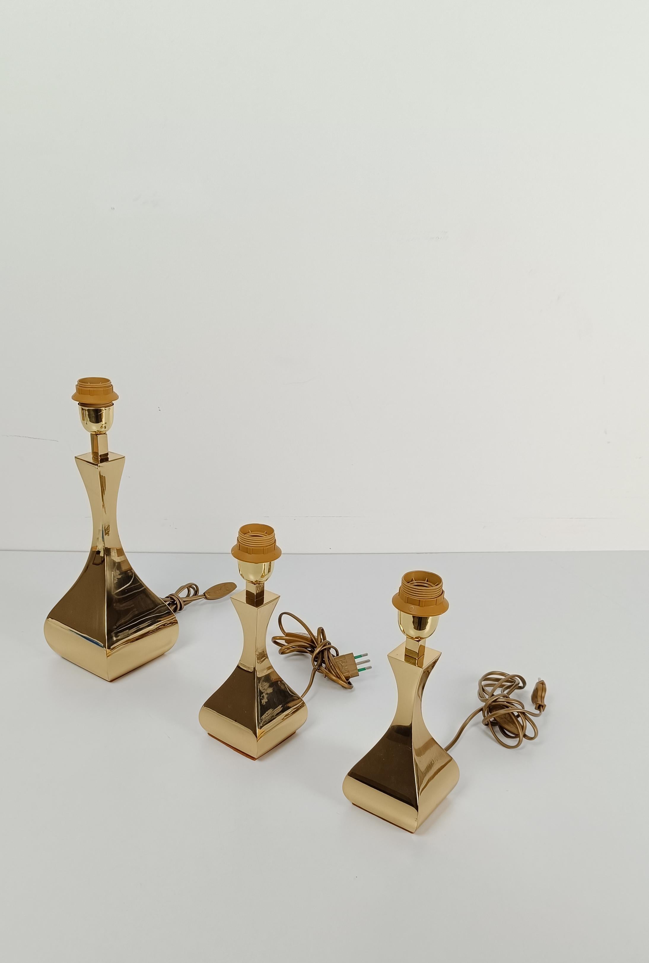 Trio de lampes de table italiennes en laiton du milieu du 20e siècle dans le style de Maria Pergay en vente 6