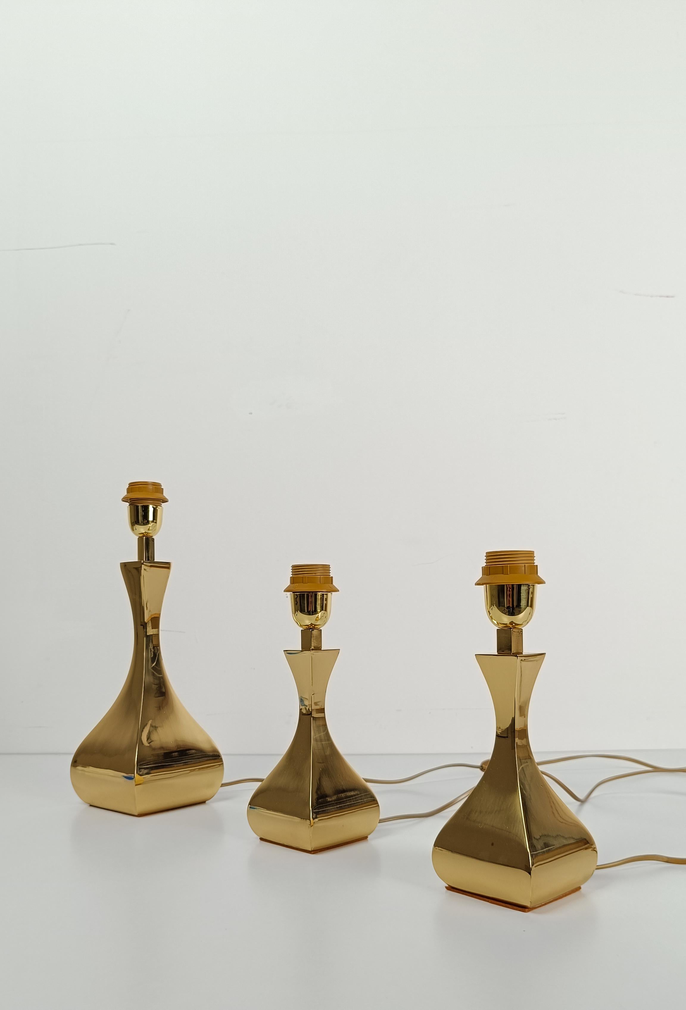 Trio de lampes de table italiennes en laiton du milieu du 20e siècle dans le style de Maria Pergay en vente 7