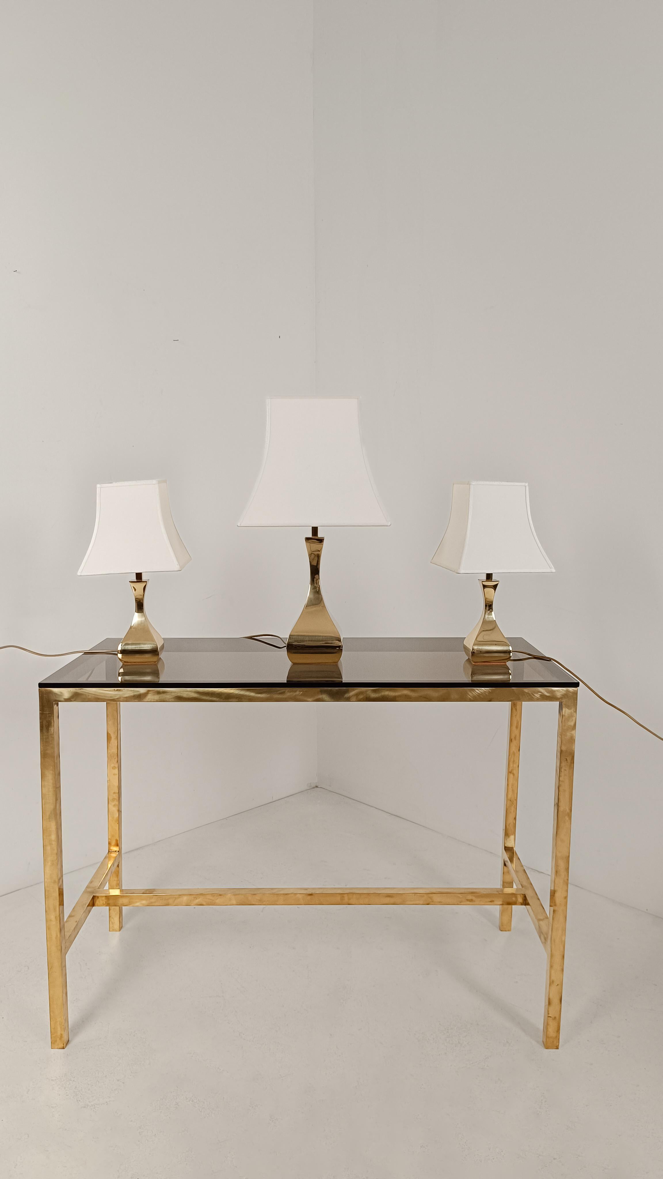 Trio de lampes de table italiennes en laiton du milieu du 20e siècle dans le style de Maria Pergay en vente 8
