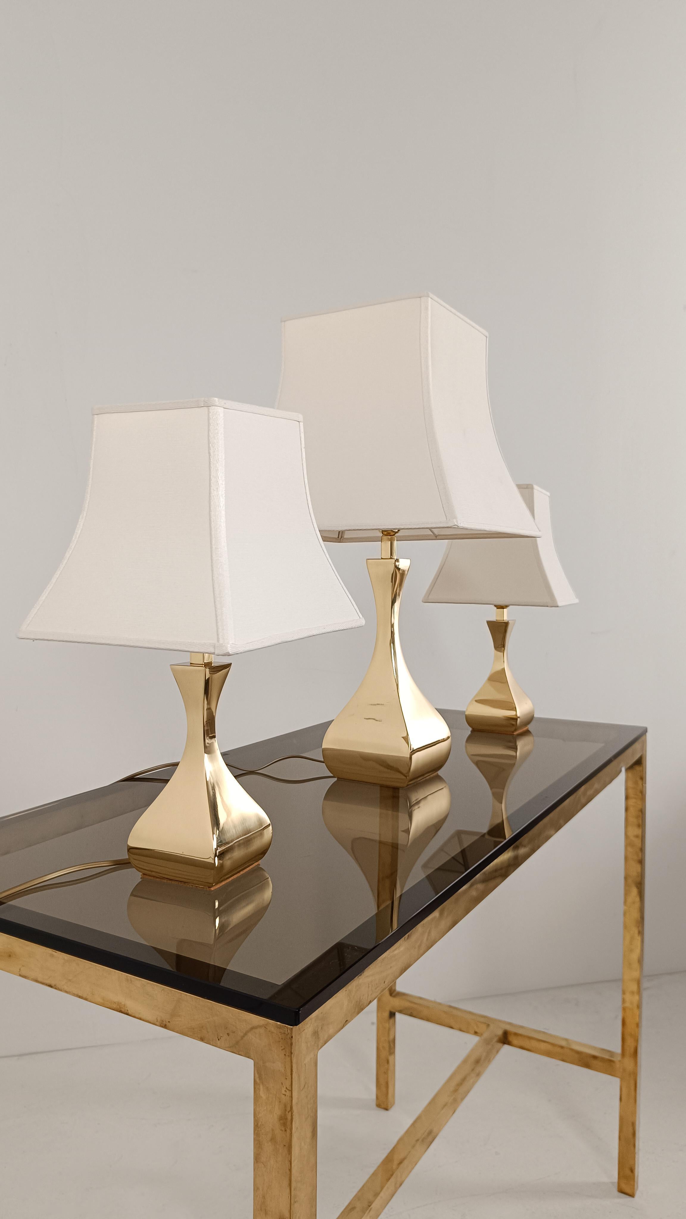 Trio de lampes de table italiennes en laiton du milieu du 20e siècle dans le style de Maria Pergay en vente 10