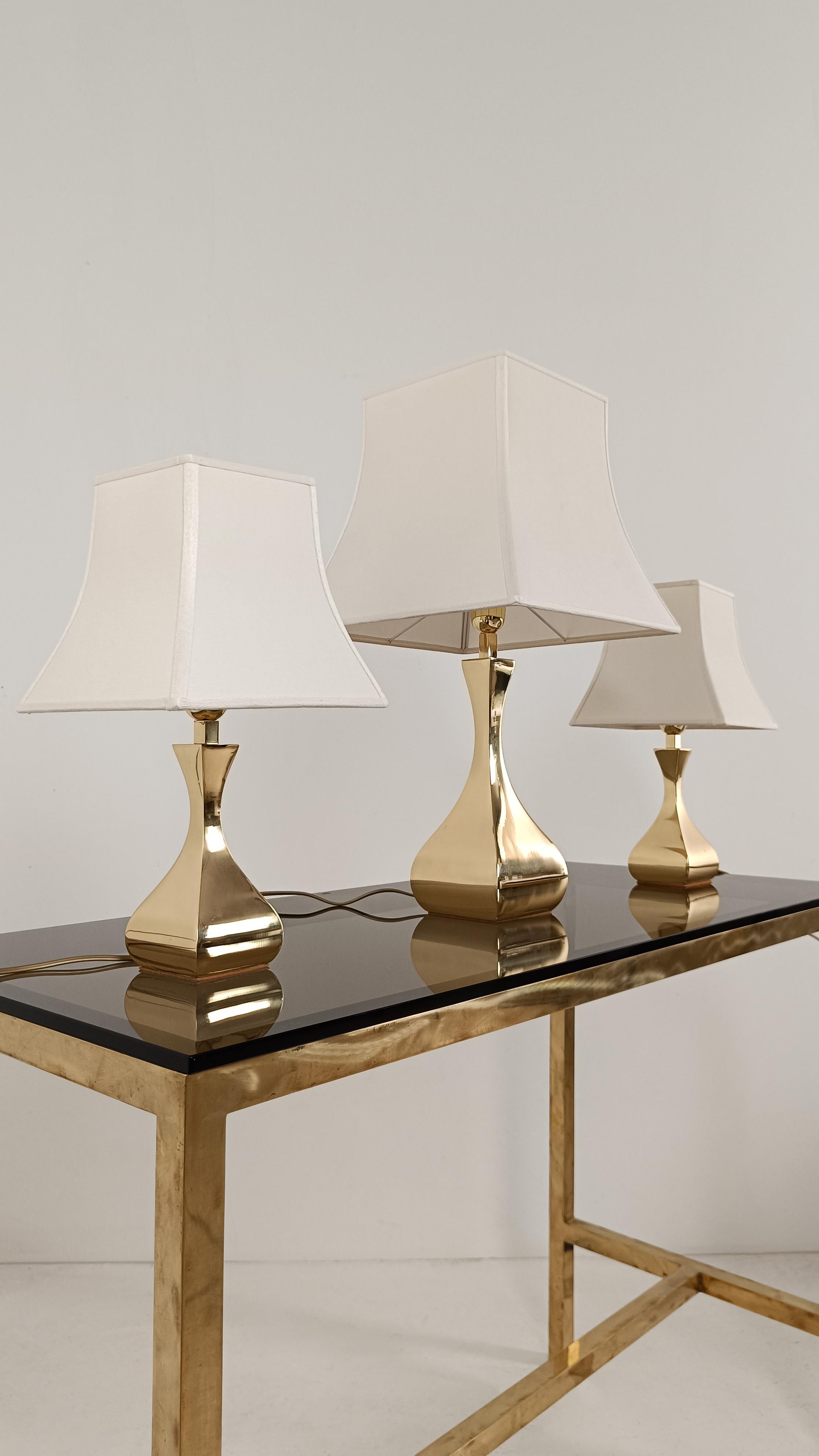 Trio de lampes de table italiennes en laiton du milieu du 20e siècle dans le style de Maria Pergay en vente 11