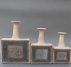 Trio of Italian Stoneware Vases with Abstract Motif by Bruno Gambone, c. 1990s
