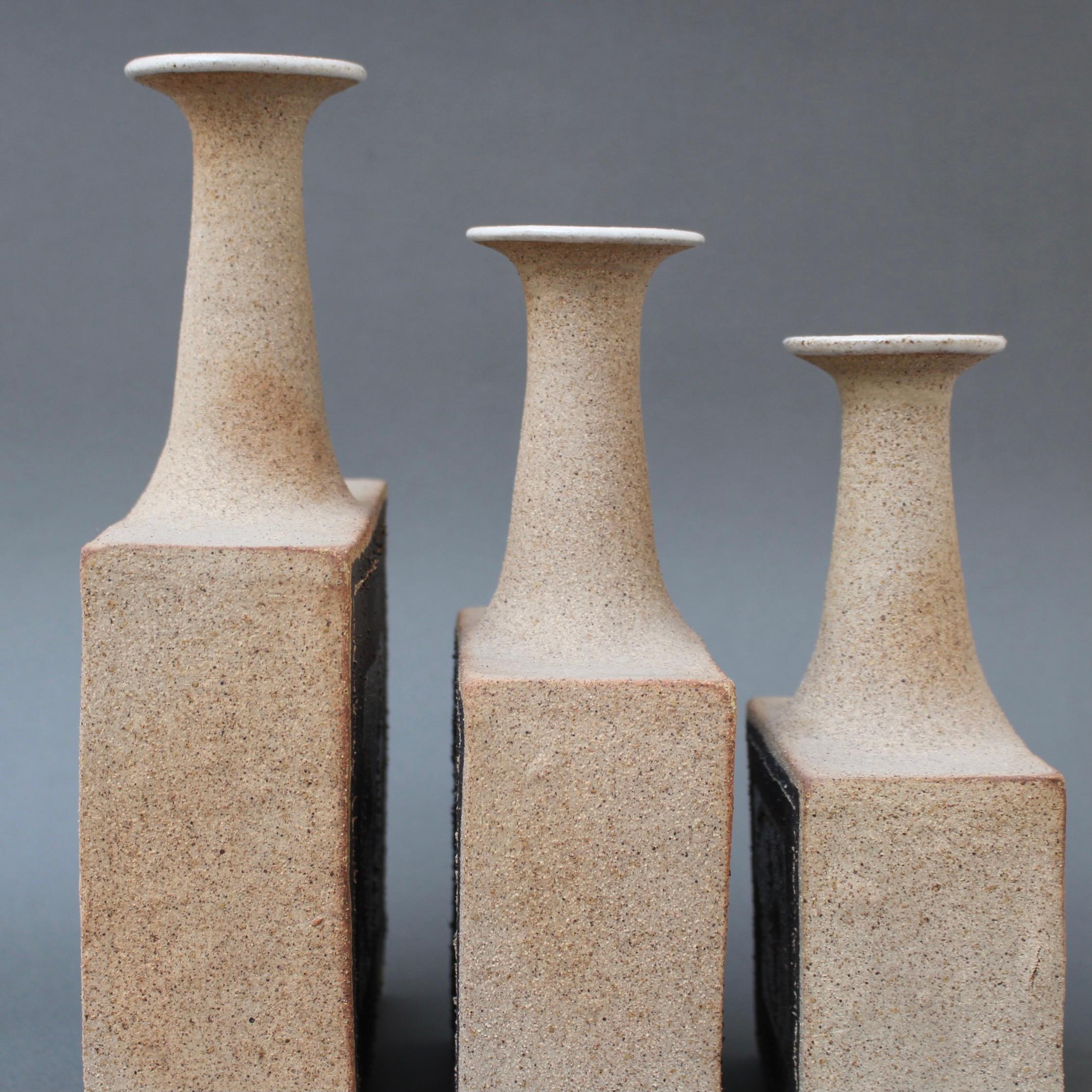 Trio of Italian Stoneware Vases with Abstract Motif by Bruno Gambone, c. 1990s For Sale 1