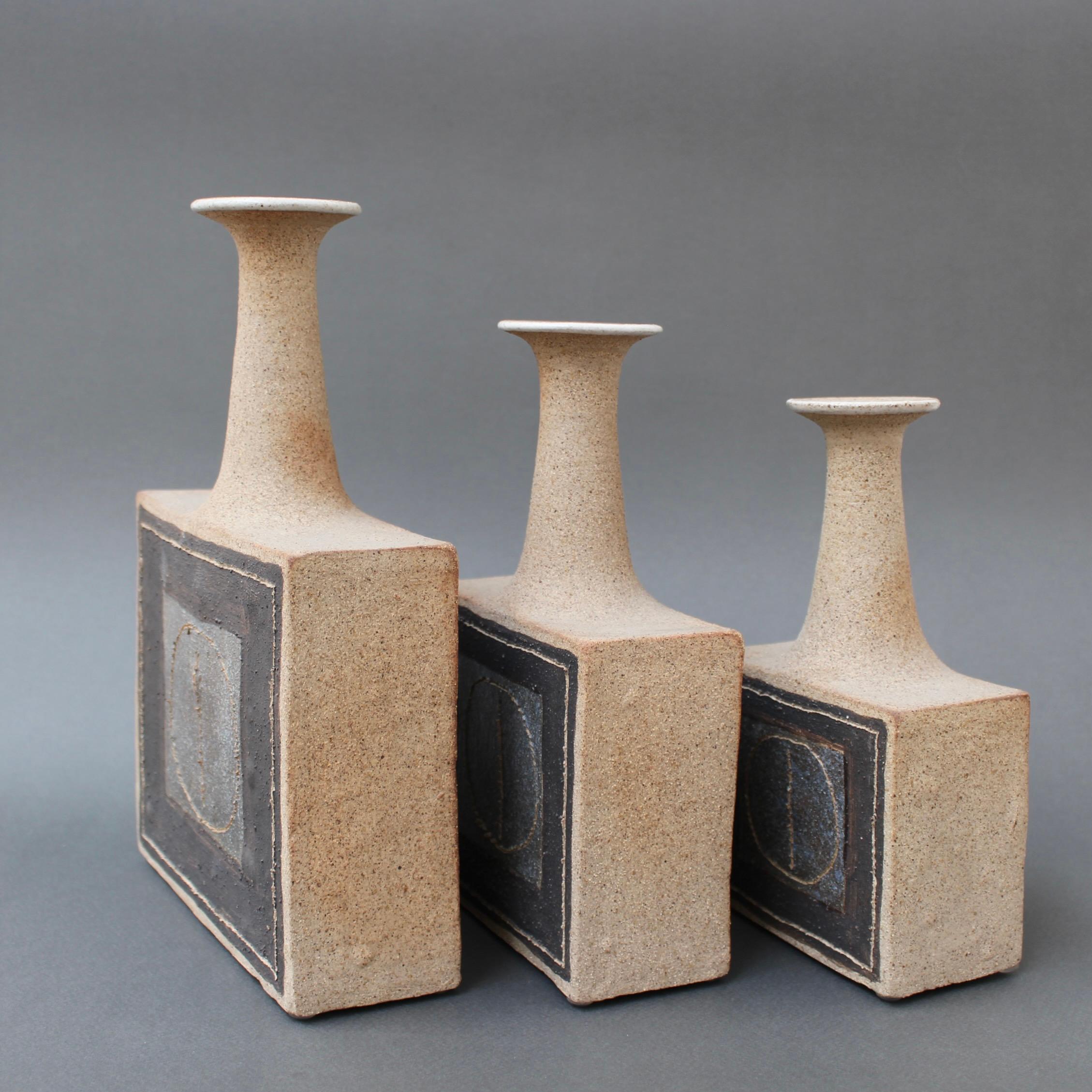 Trio of Italian Stoneware Vases with Abstract Motif by Bruno Gambone, c. 1990s For Sale 2