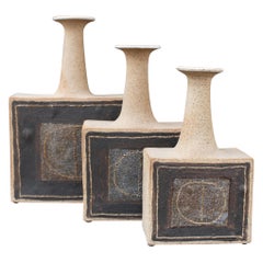 Vintage Trio of Italian Stoneware Vases with Abstract Motif by Bruno Gambone, c. 1990s