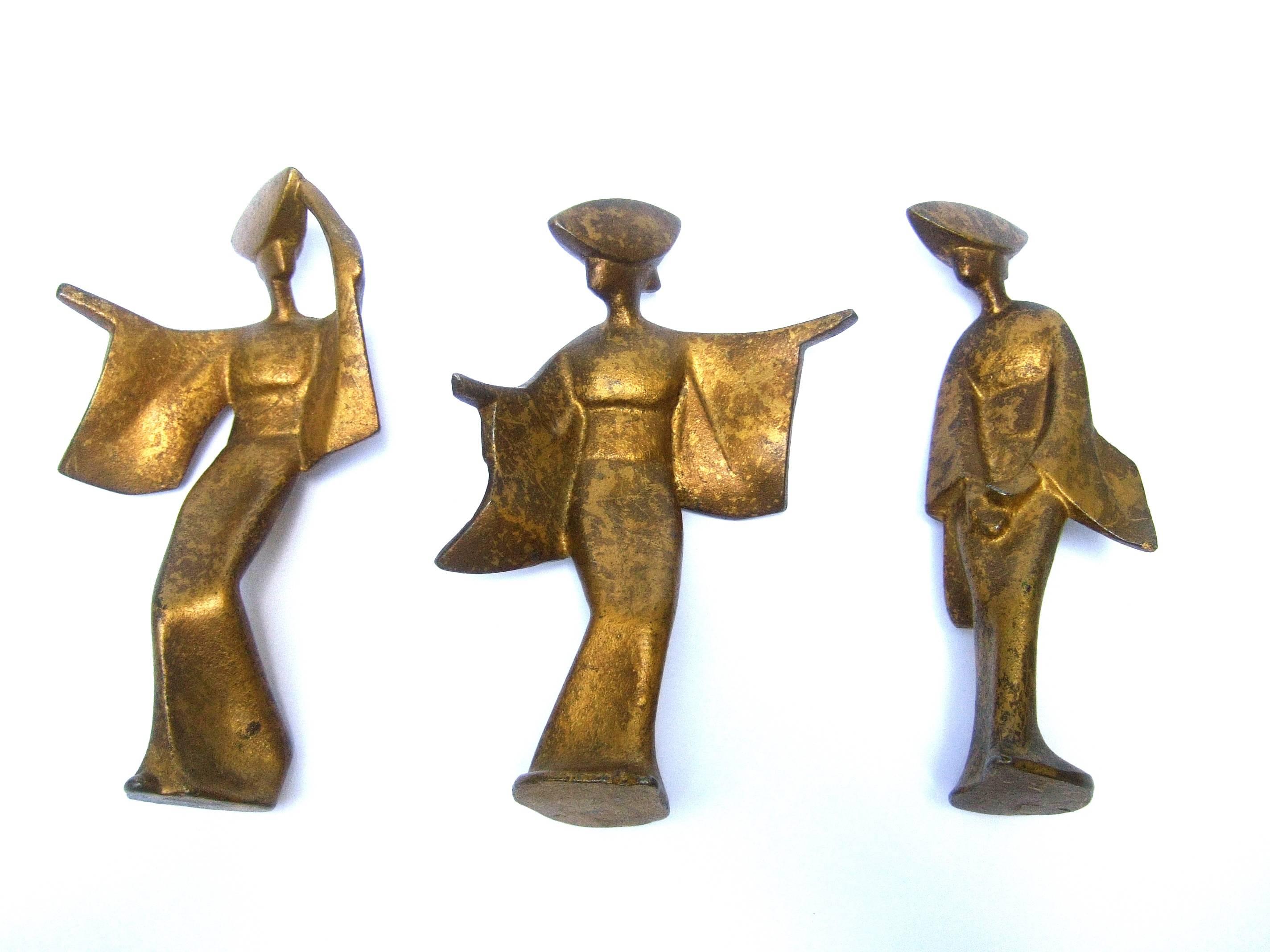 Trio of Japanese Style Geshia Cast Iron Gilded Figures circa 1960 8