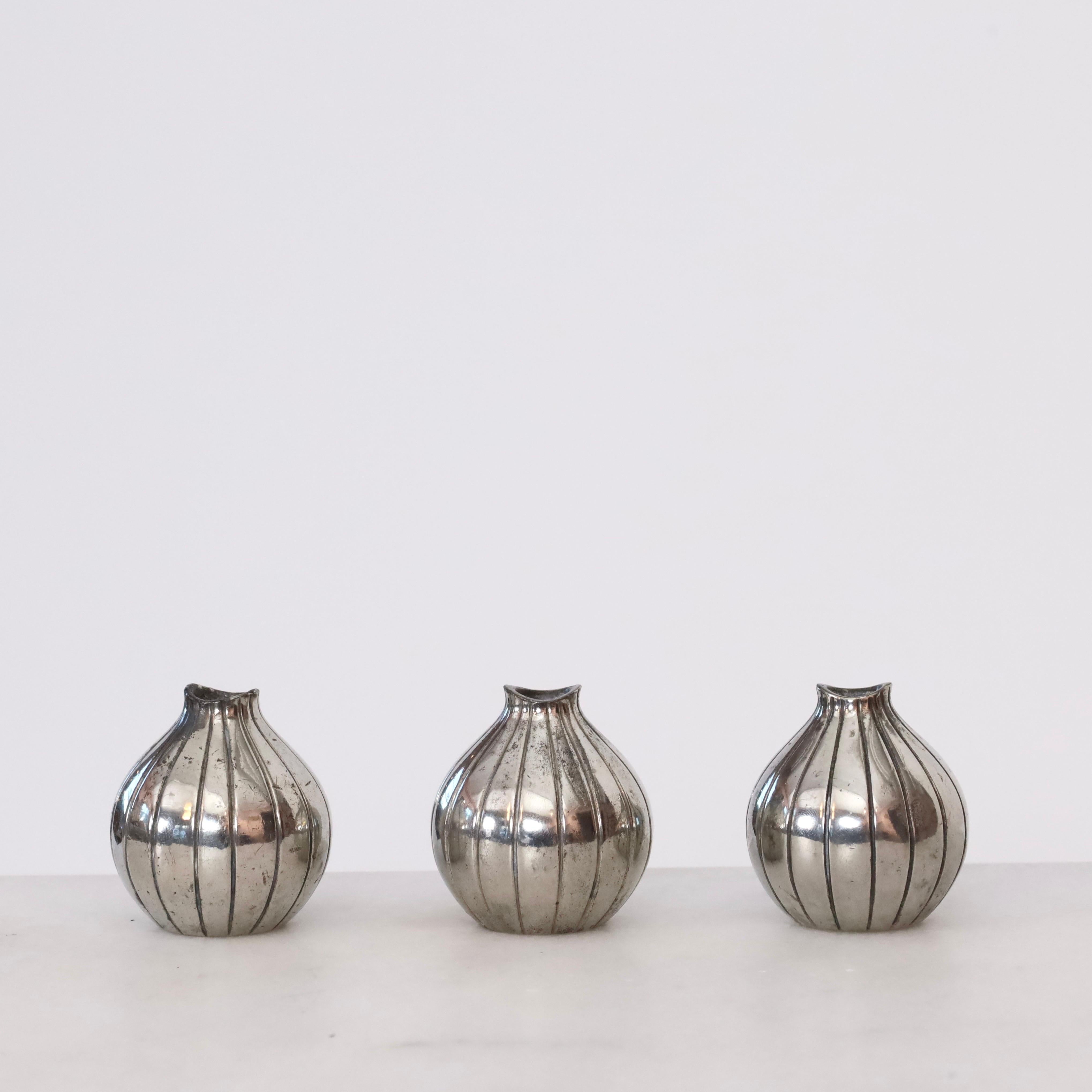Danish Trio of Just Andersen pewter vases by designed by Arne Erkers, 1950s, Denmark For Sale