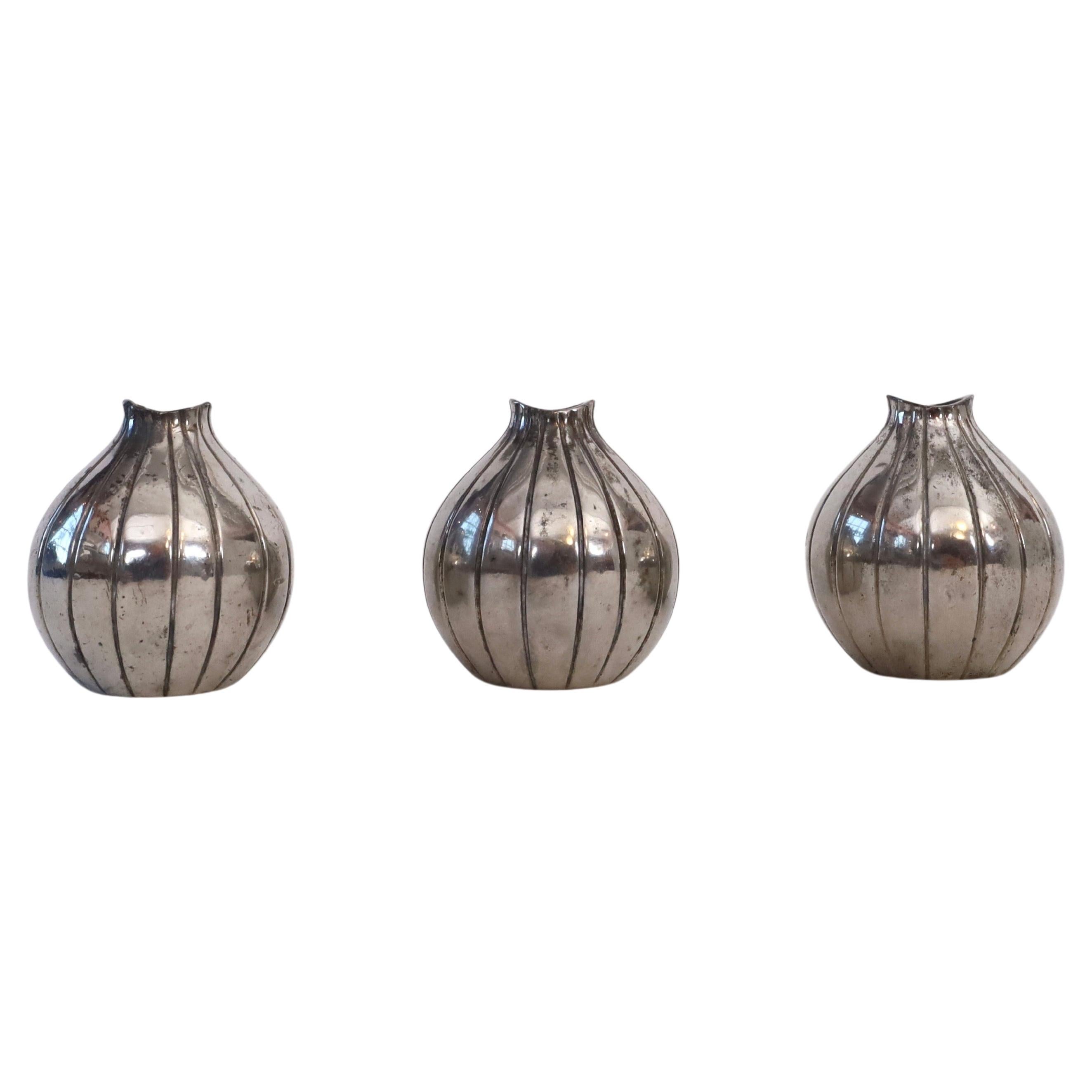 Trio of Just Andersen pewter vases by designed by Arne Erkers, 1950s, Denmark For Sale