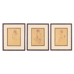 Trio of Lithographic Monogrammed Drawings 
