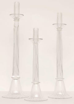 Trio of Luigi Mellara Clear Murano Glass Candleholders