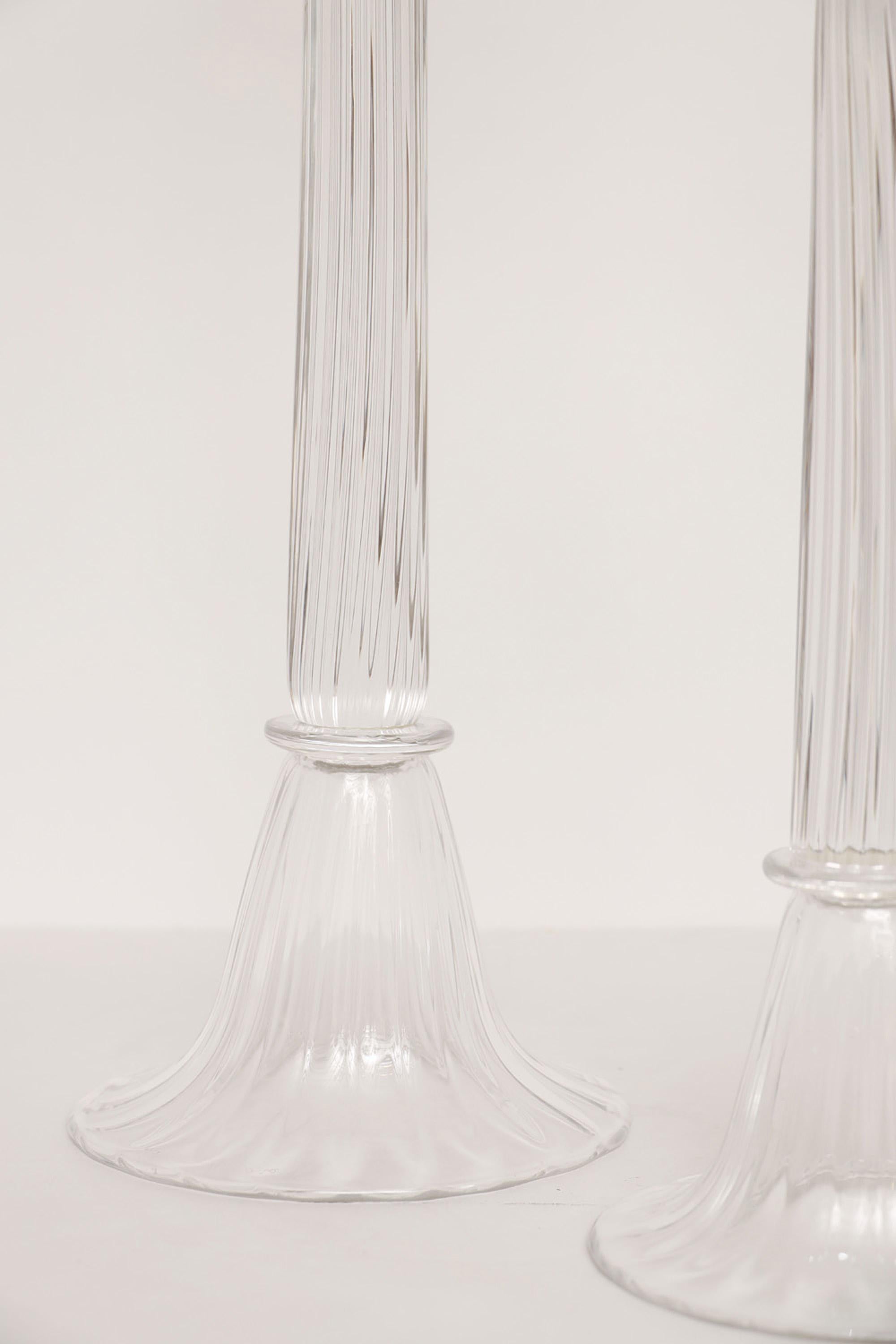 Modern Trio of Luigi Mellara Clear Murano Glass Candleholders For Sale