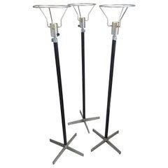 Trio di lampade da terra regolabili in stile Art Deco dell'età della macchina