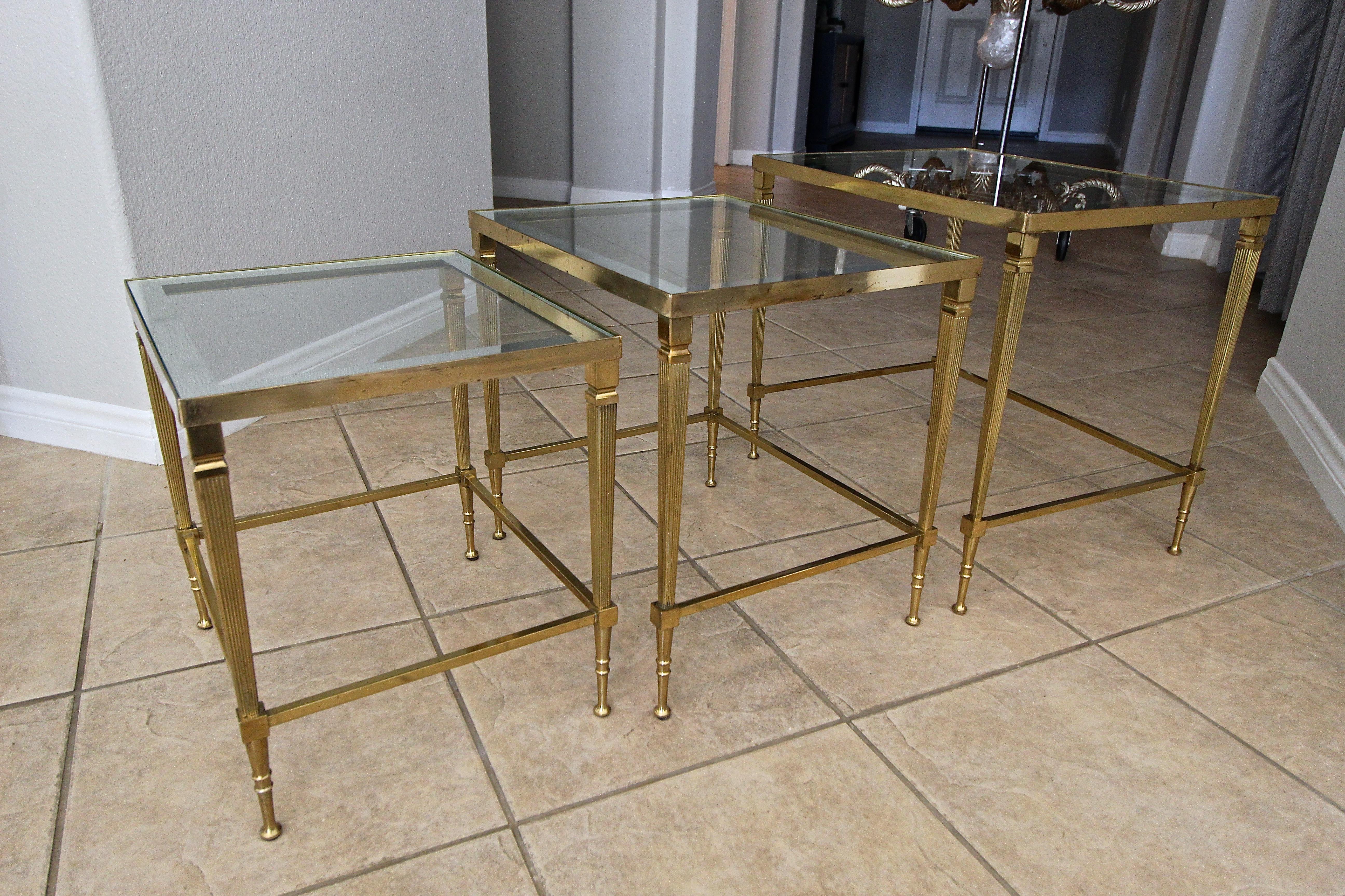 Trio of Maison Jansen French Brass Nesting Tables 7