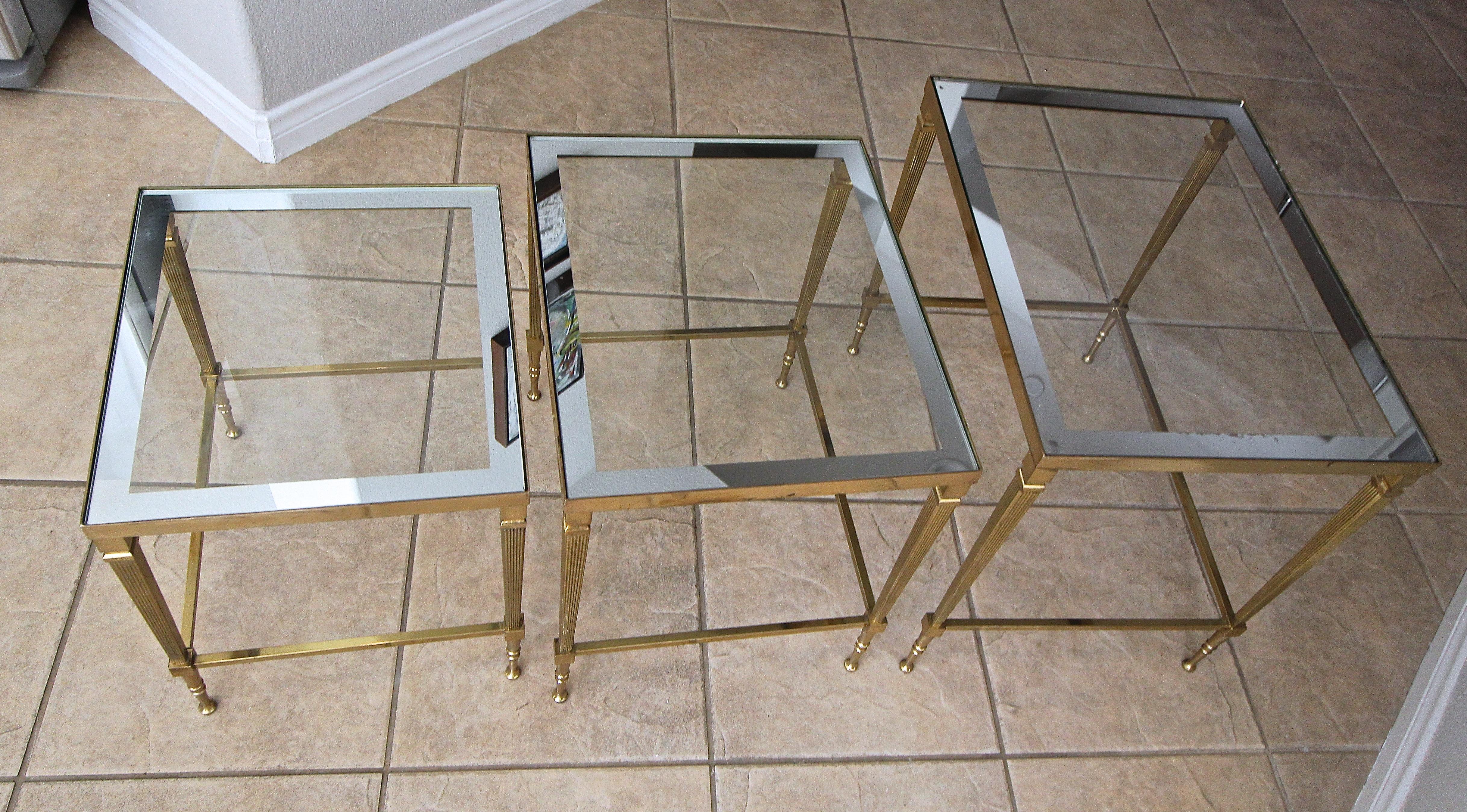 Trio of Maison Jansen French Brass Nesting Tables 8