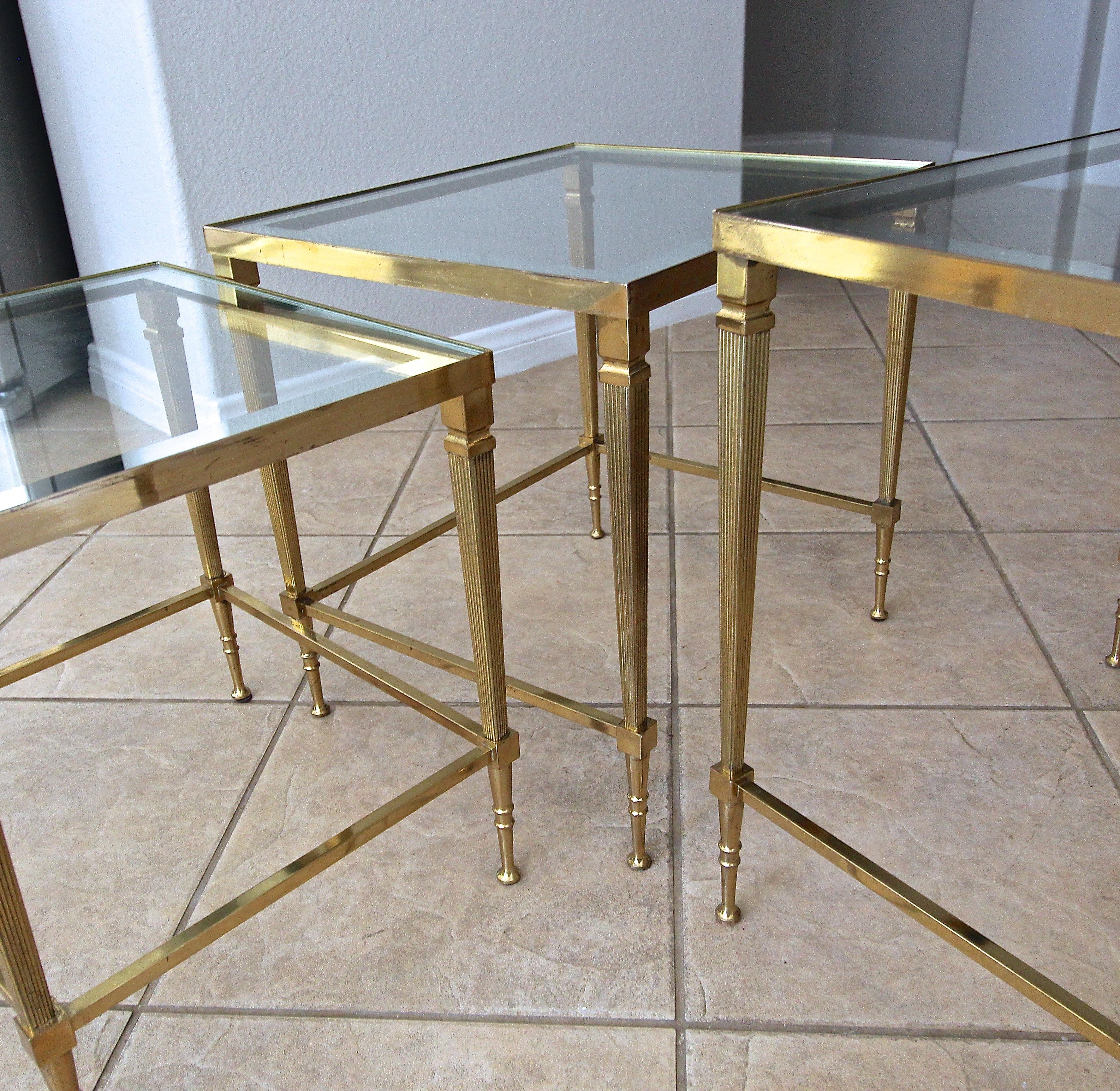 Trio of Maison Jansen French Brass Nesting Tables 9