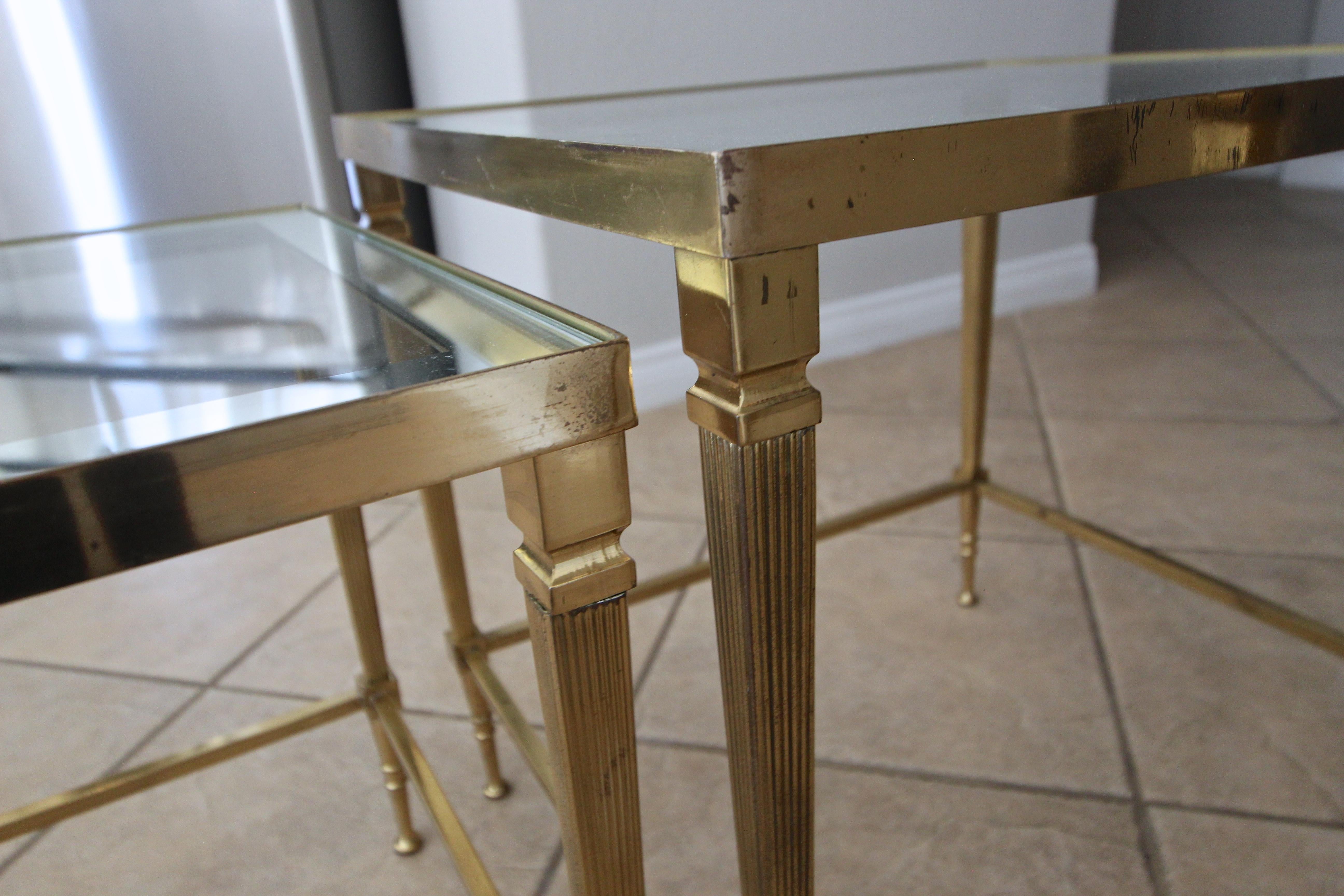 Trio of Maison Jansen French Brass Nesting Tables 13