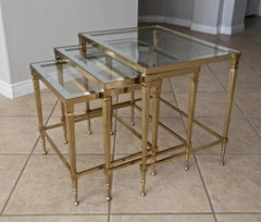 Trio of Maison Jansen French Brass Nesting Tables