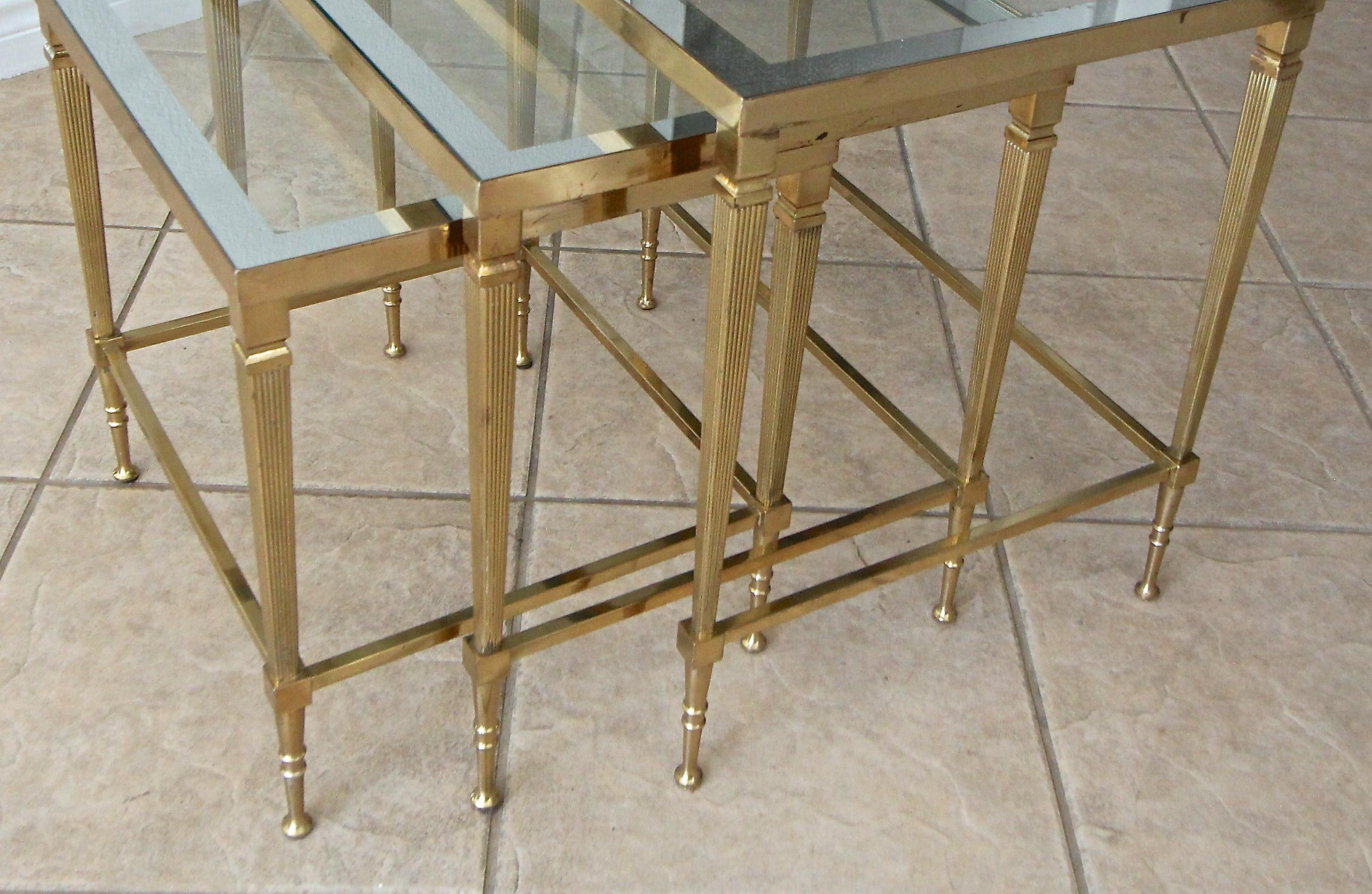 Trio of Maison Jansen French Brass Nesting Tables 16