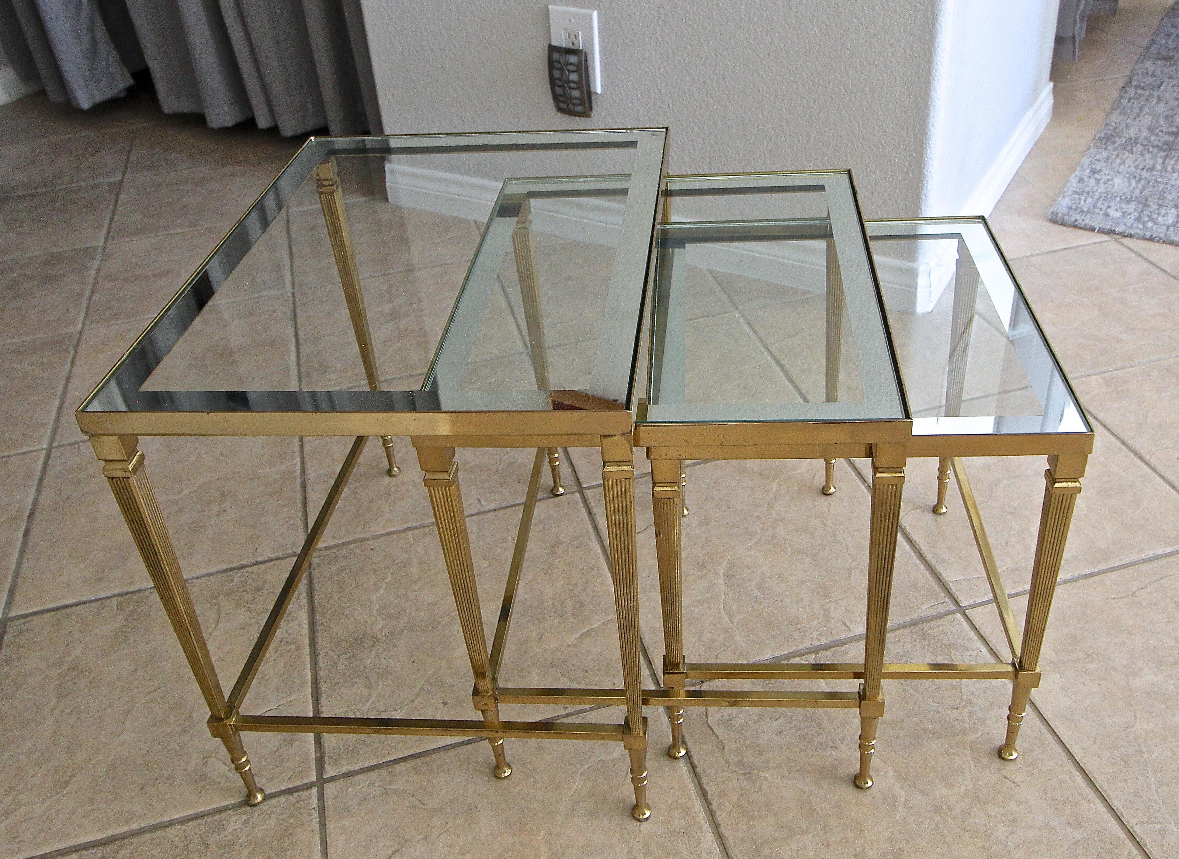 Trio of Maison Jansen French Brass Nesting Tables 3