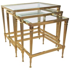 Trio of Maison Jansen French Brass Nesting Tables