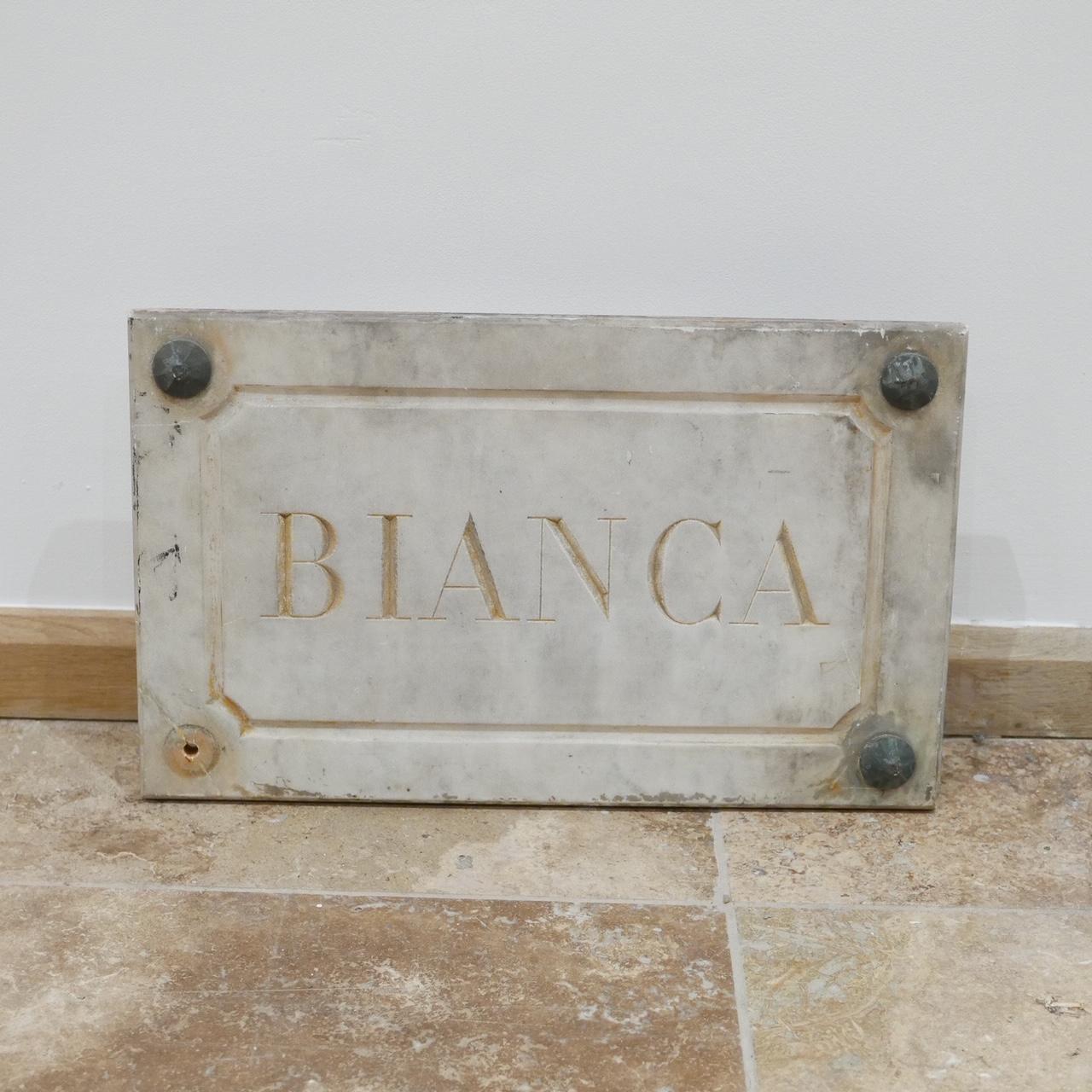 French Provincial Trio of Marble French Horse Name Plaques 'Bianca/Norma/Cobb' For Sale