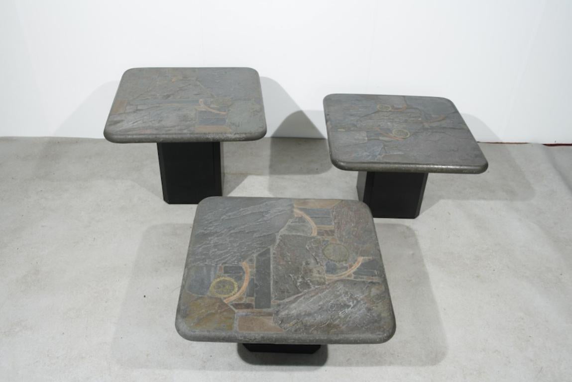 Brutalist Trio of Marcus Kingma Stone Coffee Tables, Dutch Design, 1970s