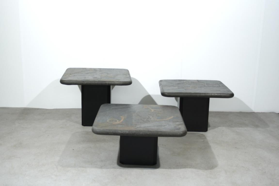 Mosaic Trio of Marcus Kingma Stone Coffee Tables, Dutch Design, 1970s