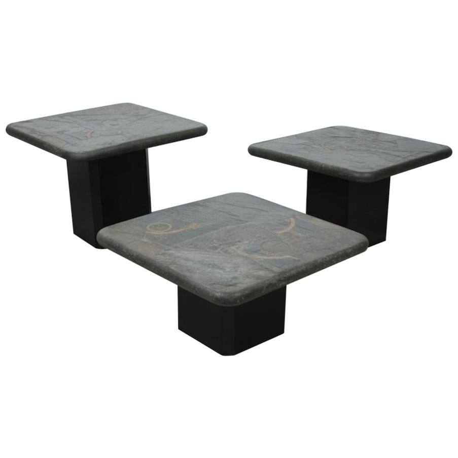 Trio of Marcus Kingma Stone Coffee Tables, Dutch Design, 1970s