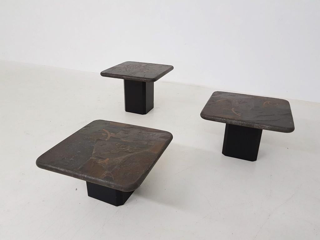 Brutalist Trio of Marcus Kingma Stone Mosaic Coffee Tables, Dutch Design, 1970s