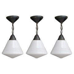 Trio of Mid 20th Century Glass Phillips Pendants Lights