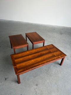 Trio of Mid Century Danish Rosewood Tables. Coffee Table and Side Table Pair