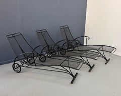 Trio of Mid Century Iron Mesh Chaise Lounges in the Style of Salterini
