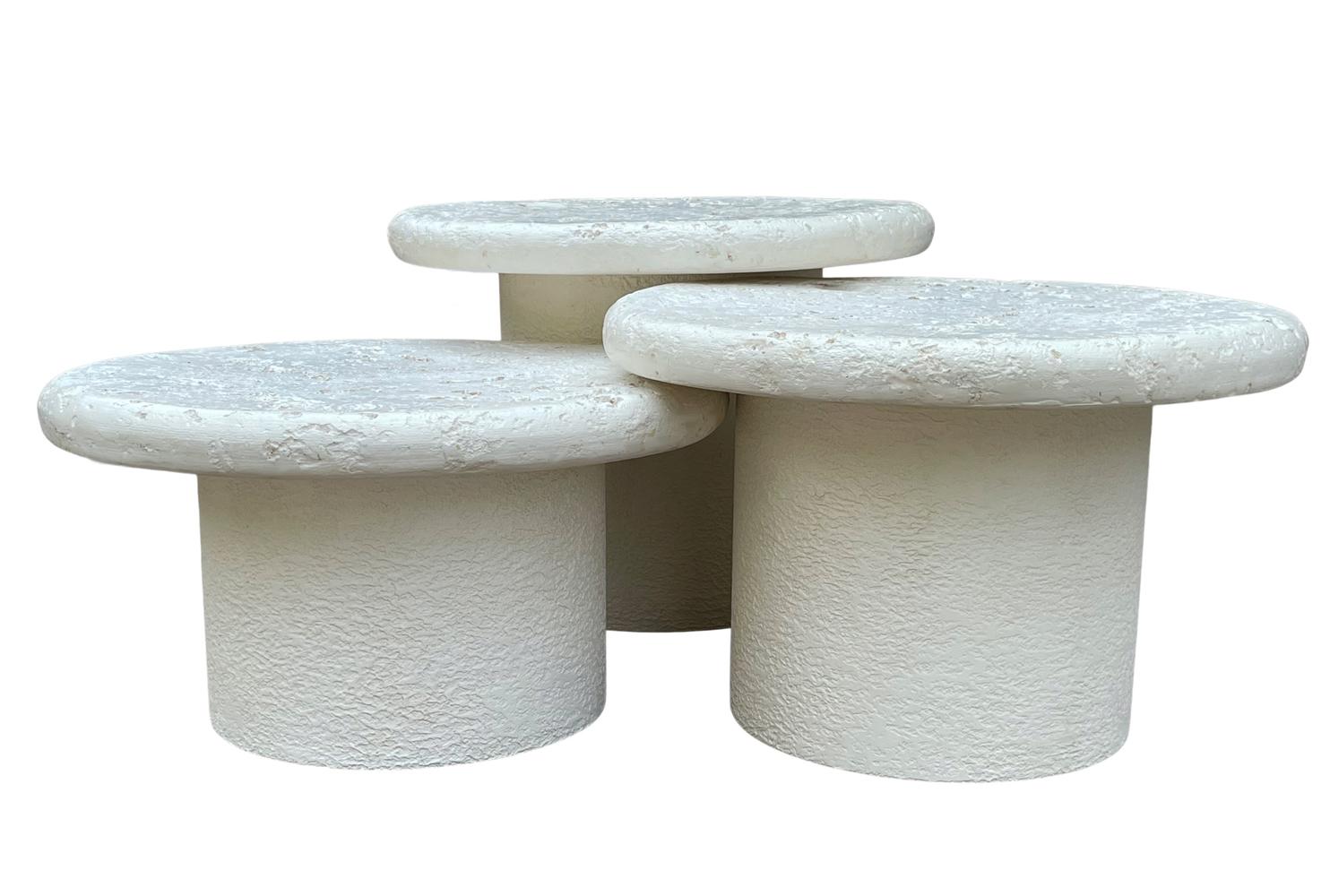 Trio of Midcentury Italian Post Modern Faux Stone Cocktail Table Set For Sale 5