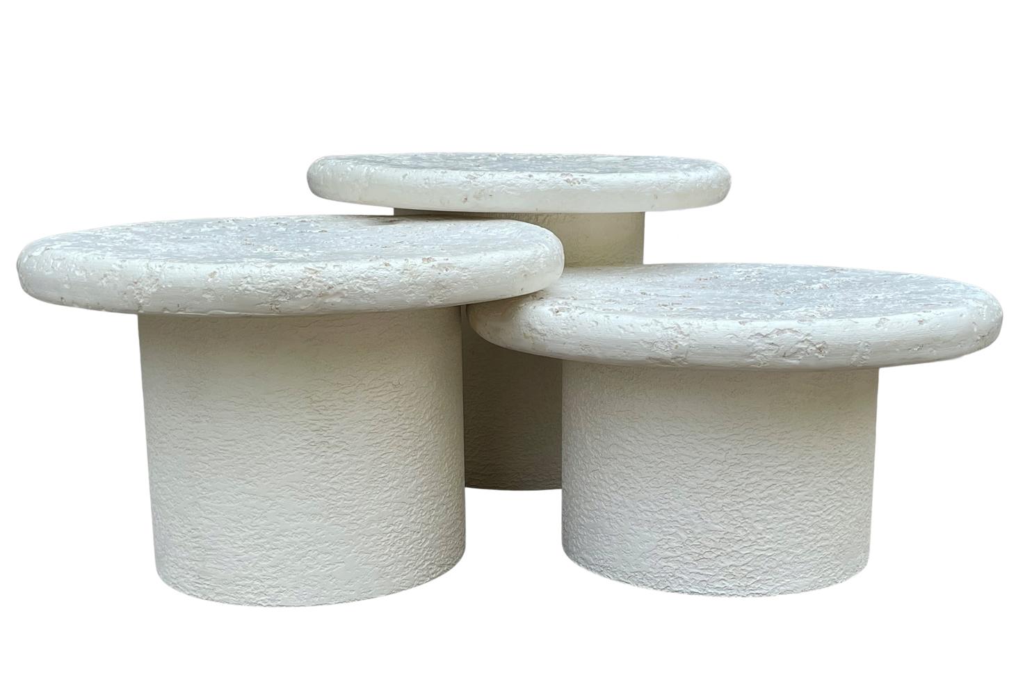 Resin Trio of Midcentury Italian Post Modern Faux Stone Cocktail Table Set For Sale