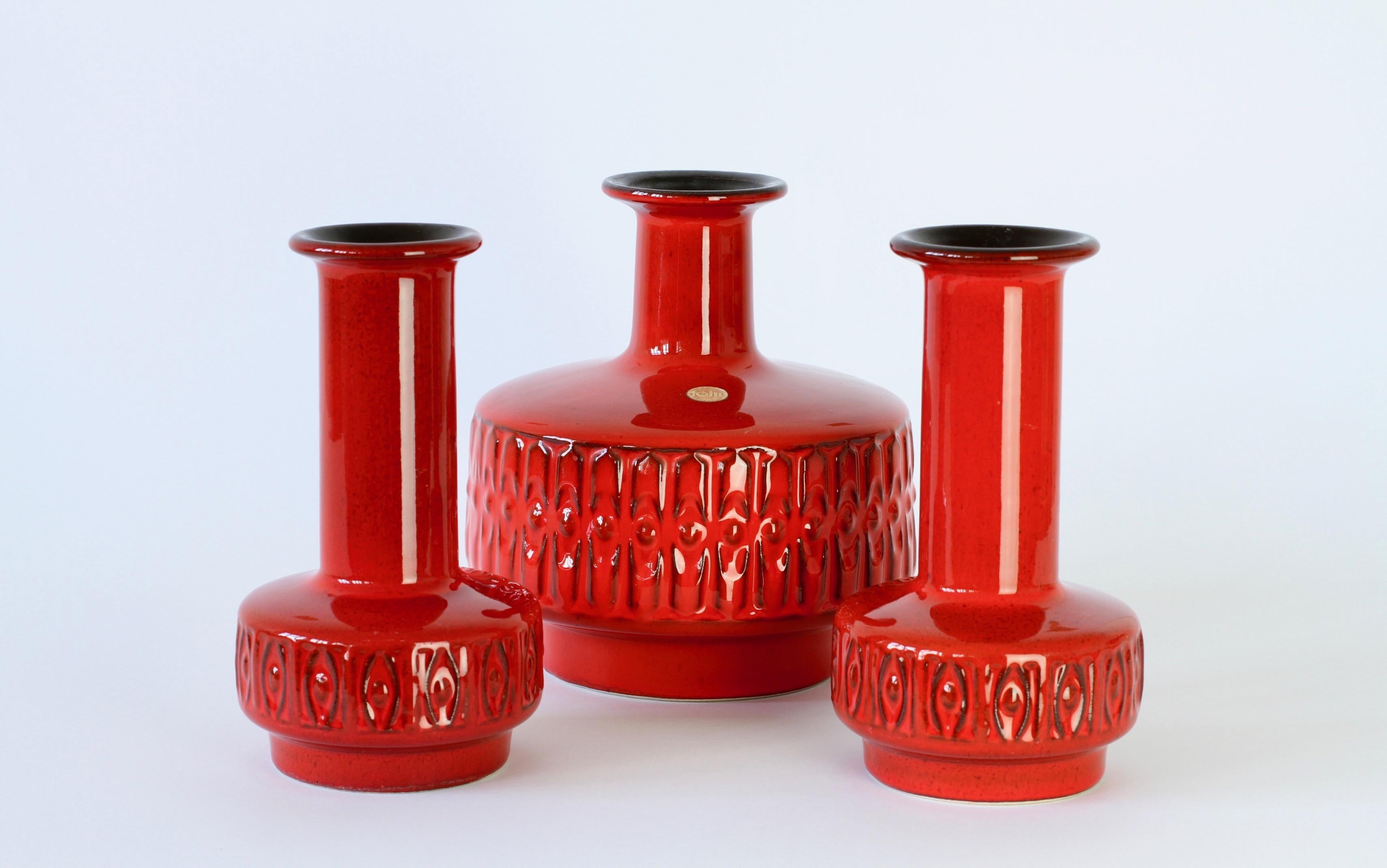 Trio of Mid-Century Modernist Red West German Vases by Fohr Pottery, circa 1970 In Good Condition In Landau an der Isar, Bayern