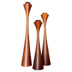 Trio of Mid Century Sculptural Teak Candle Holders
