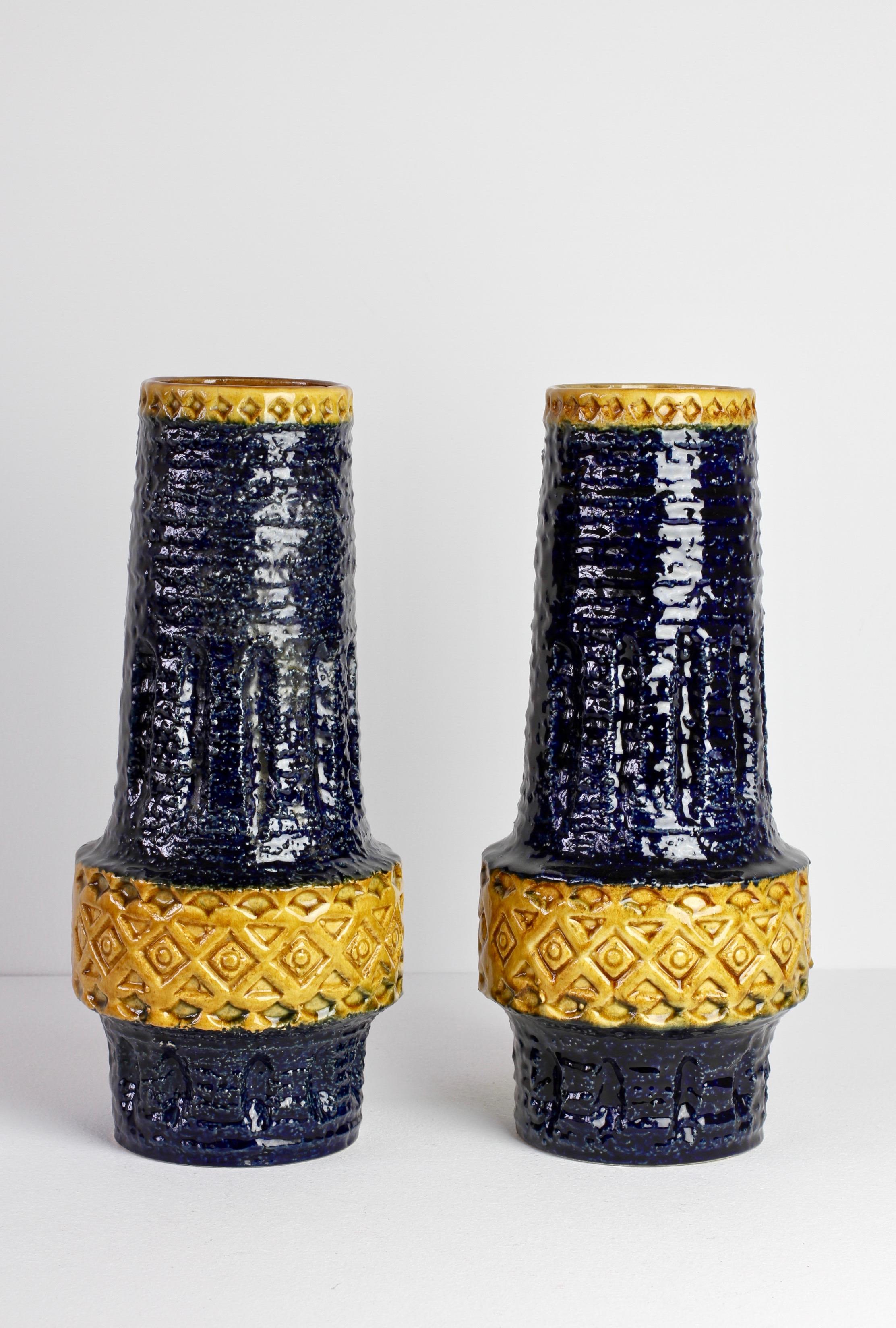 Embossed Trio of Mid-Century West German Vases by Bay Keramik & Spara Pottery, circa 1970