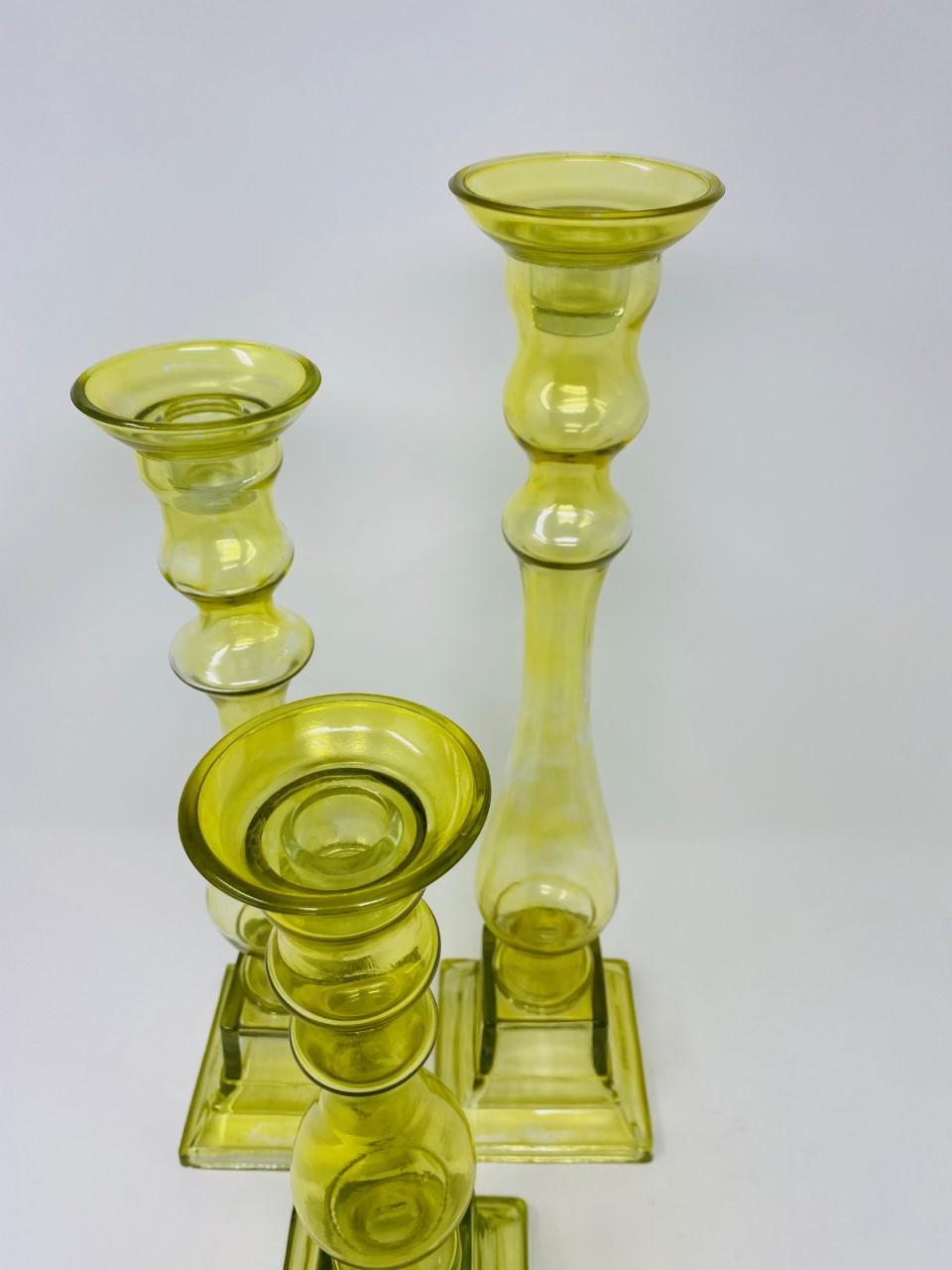 Mid-Century Modern Trio of Mid Century Yellow Amber Glass Candleholders by Lazy Susan For Sale