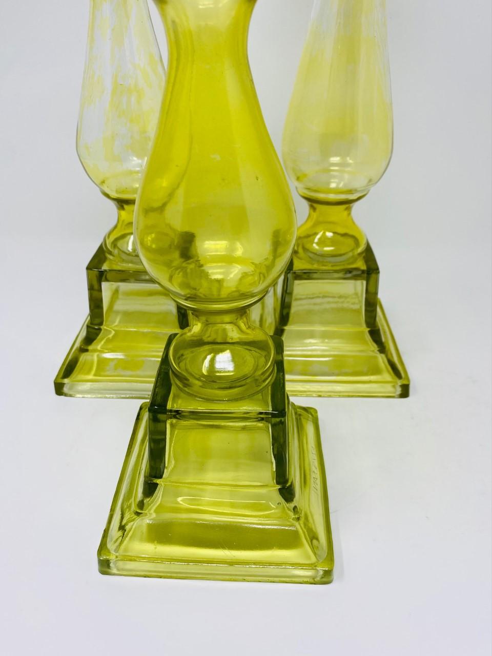 American Trio of Mid Century Yellow Amber Glass Candleholders by Lazy Susan For Sale
