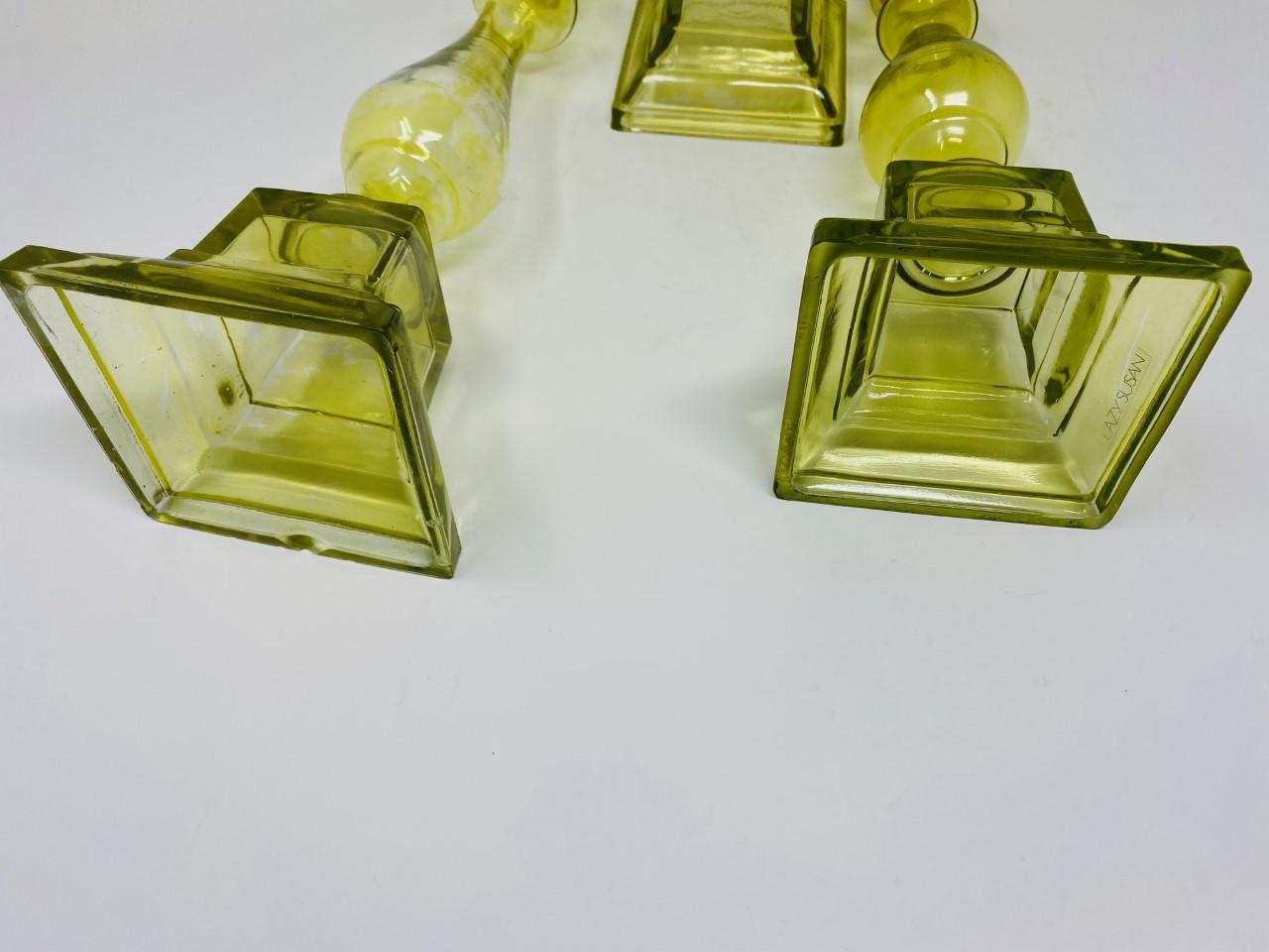 Trio of Mid Century Yellow Amber Glass Candleholders by Lazy Susan In Good Condition For Sale In San Diego, CA