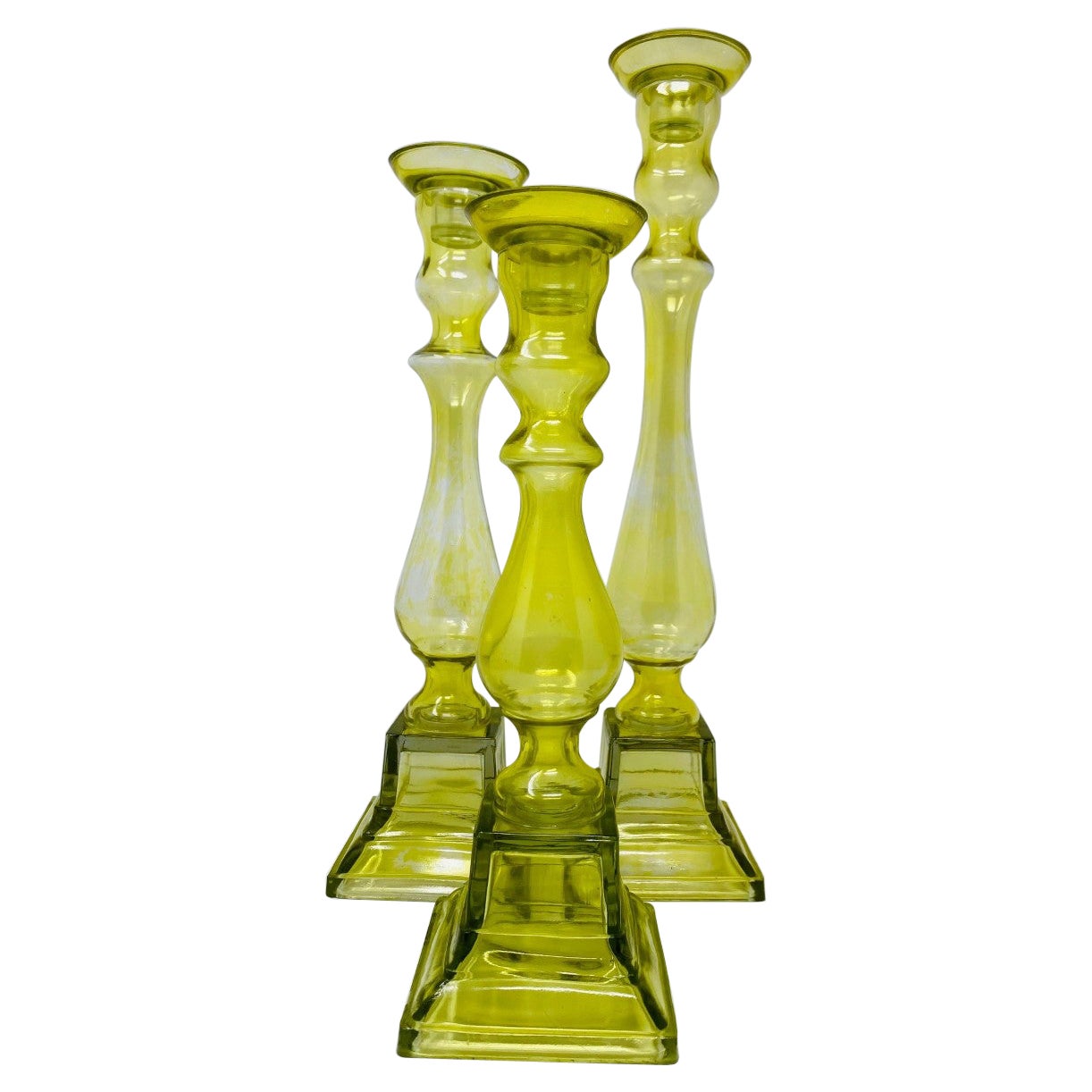 Trio of Mid Century Yellow Amber Glass Candleholders by Lazy Susan