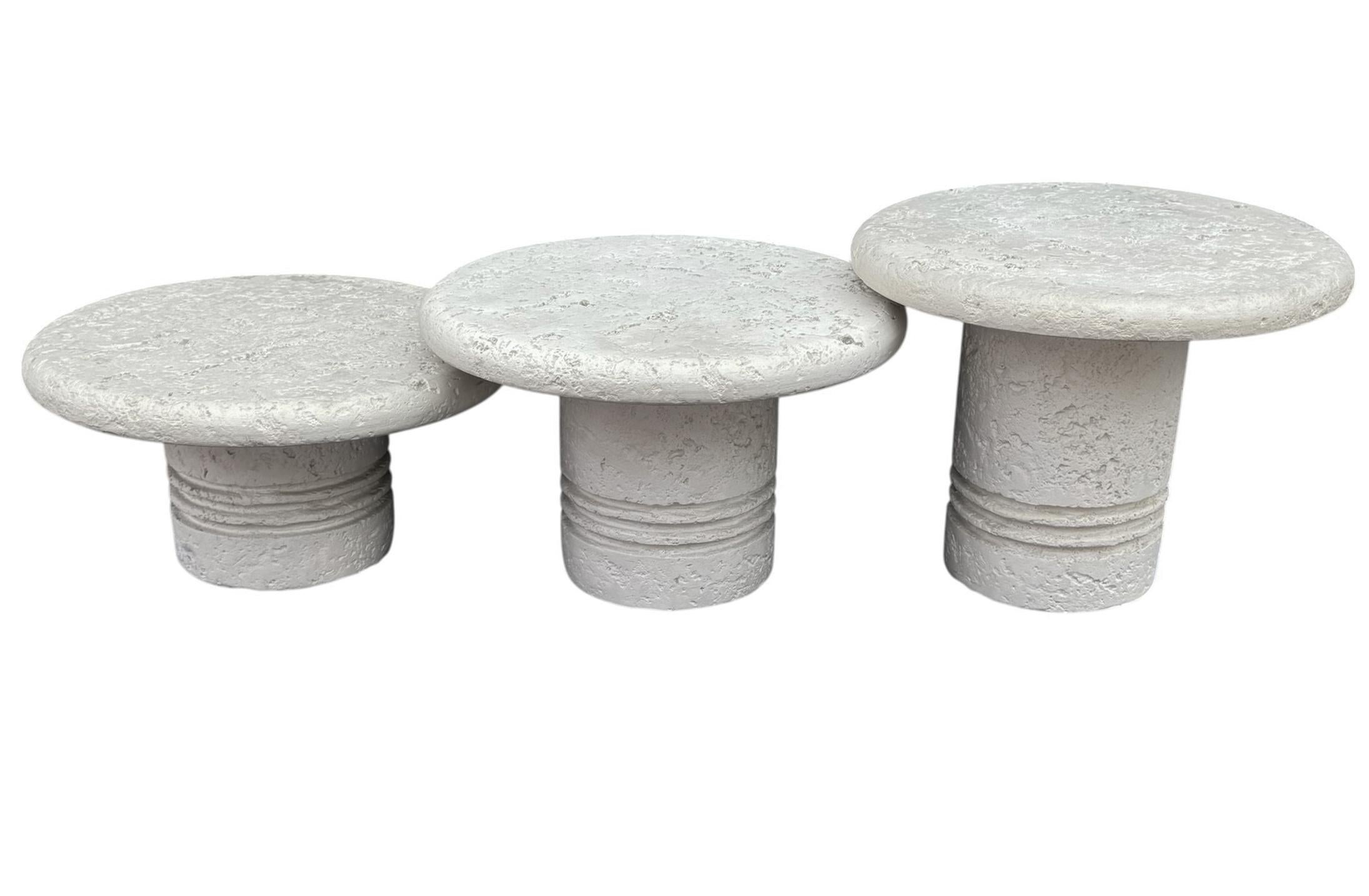 Trio of Midcentury Italian Post Modern Faux Stone Cocktail Table Set For Sale 4