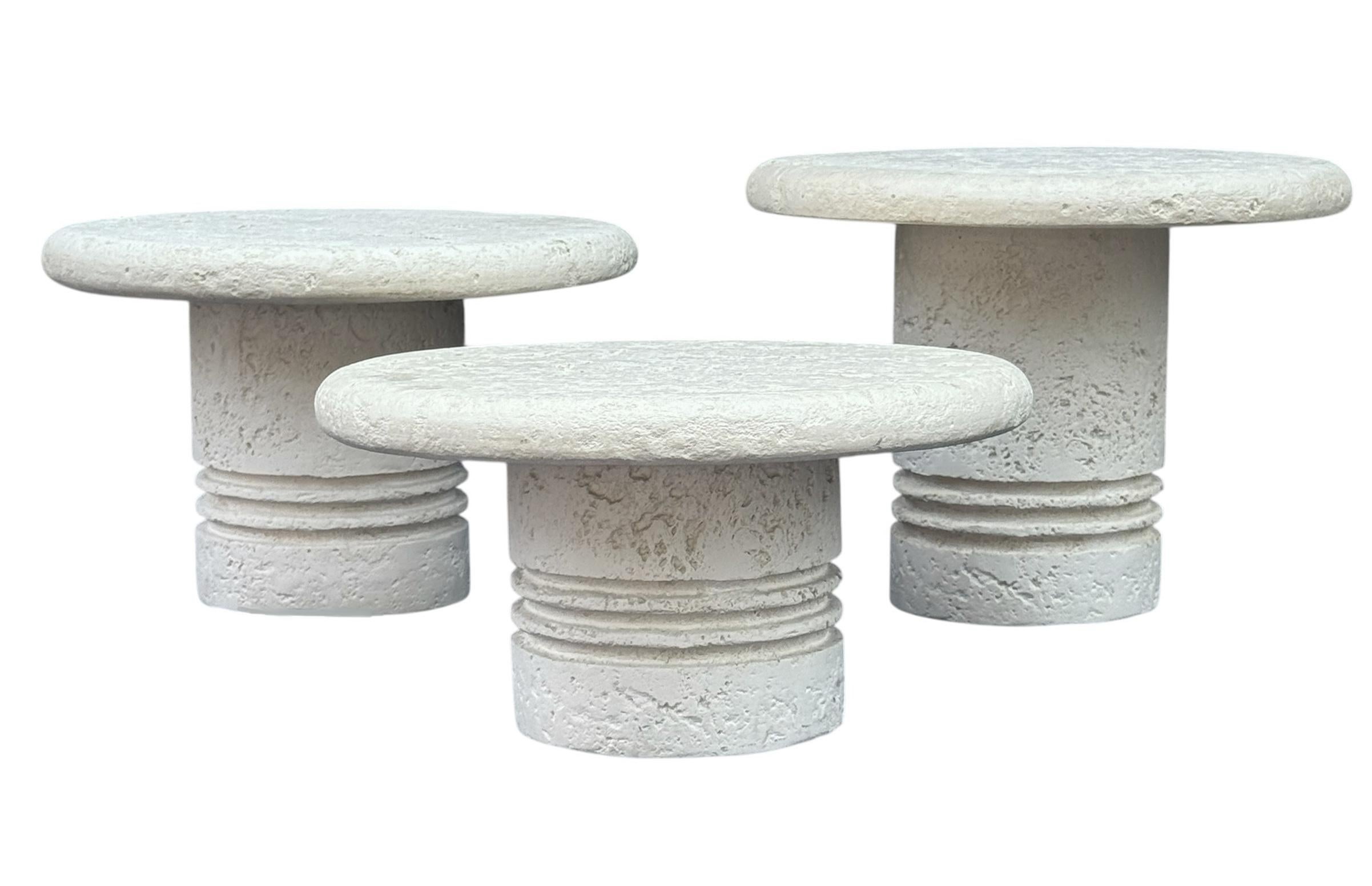 Post-Modern Trio of Midcentury Italian Post Modern Faux Stone Cocktail Table Set For Sale