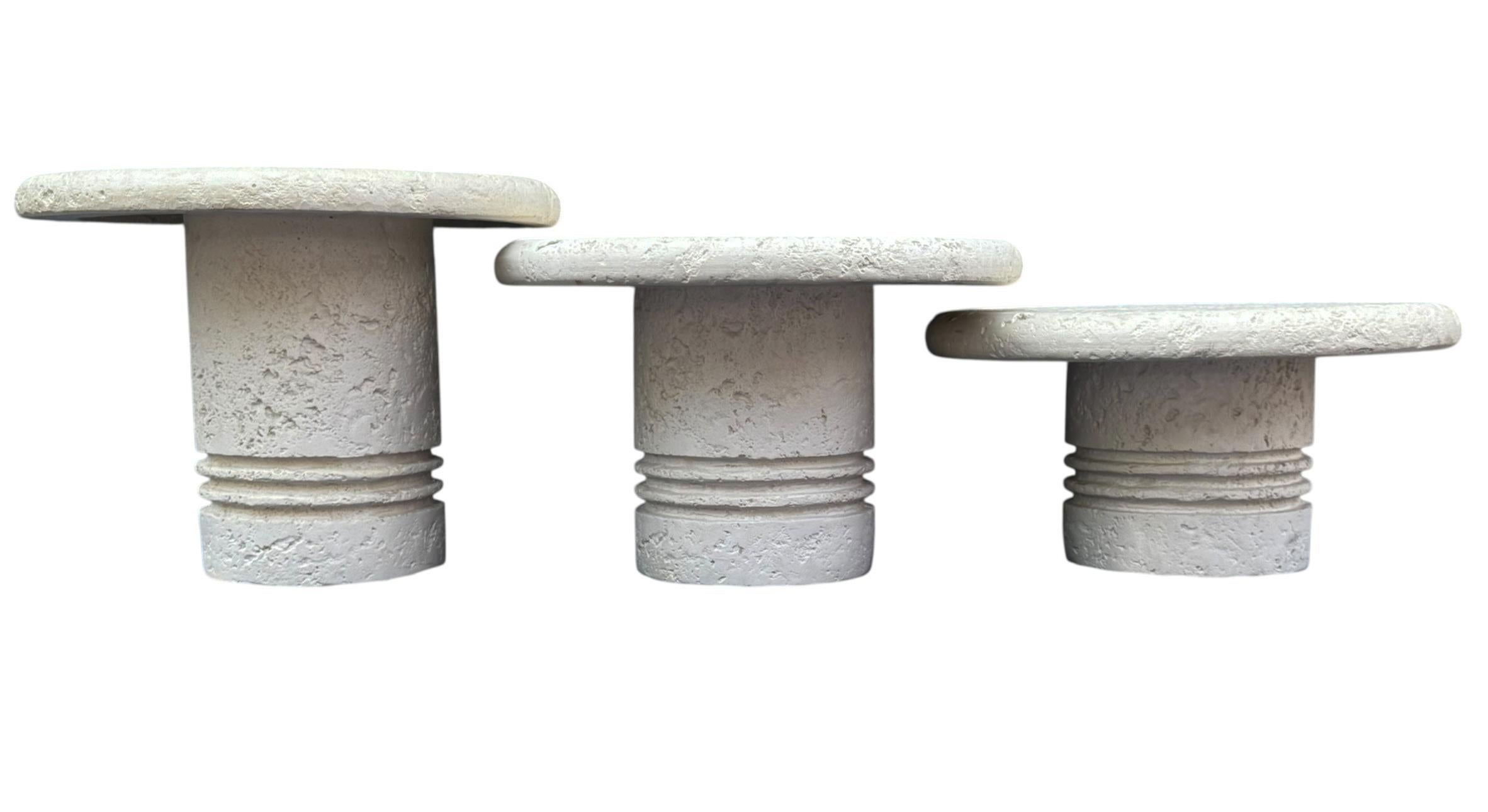 Trio of Midcentury Italian Post Modern Faux Stone Cocktail Table Set In Good Condition For Sale In Philadelphia, PA