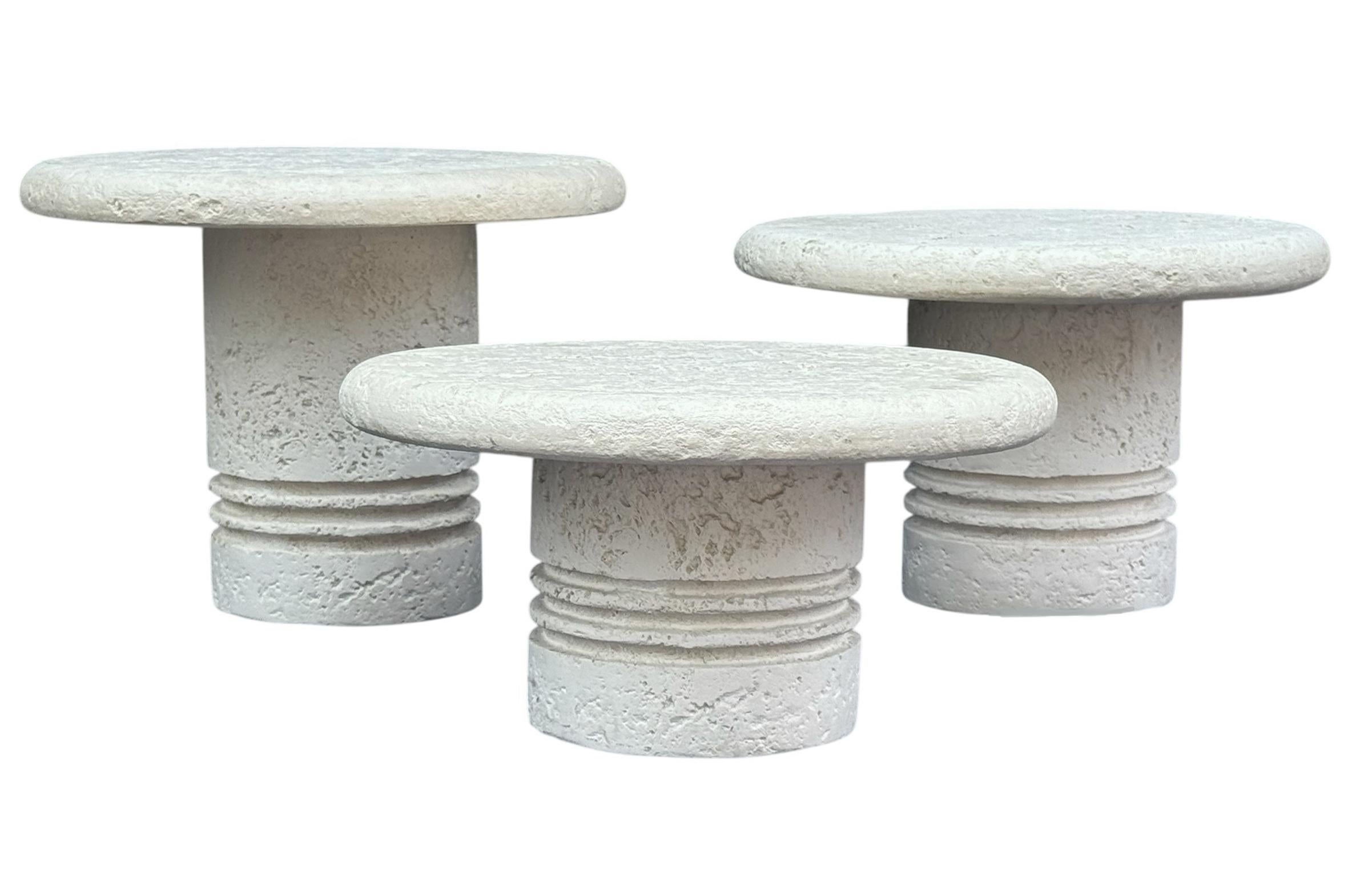 Resin Trio of Midcentury Italian Post Modern Faux Stone Cocktail Table Set For Sale