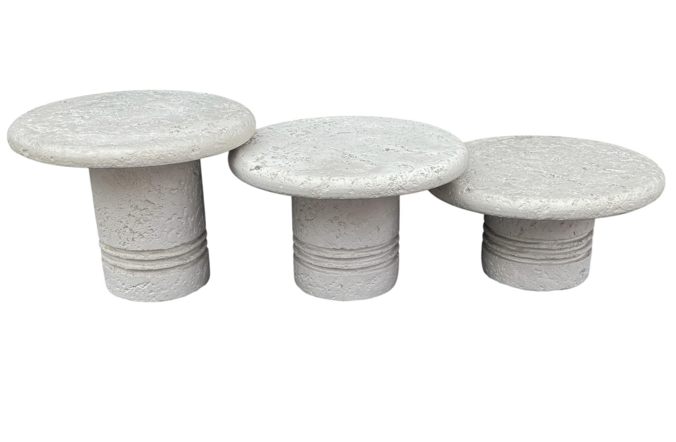 Trio of Midcentury Italian Post Modern Faux Stone Cocktail Table Set For Sale 1