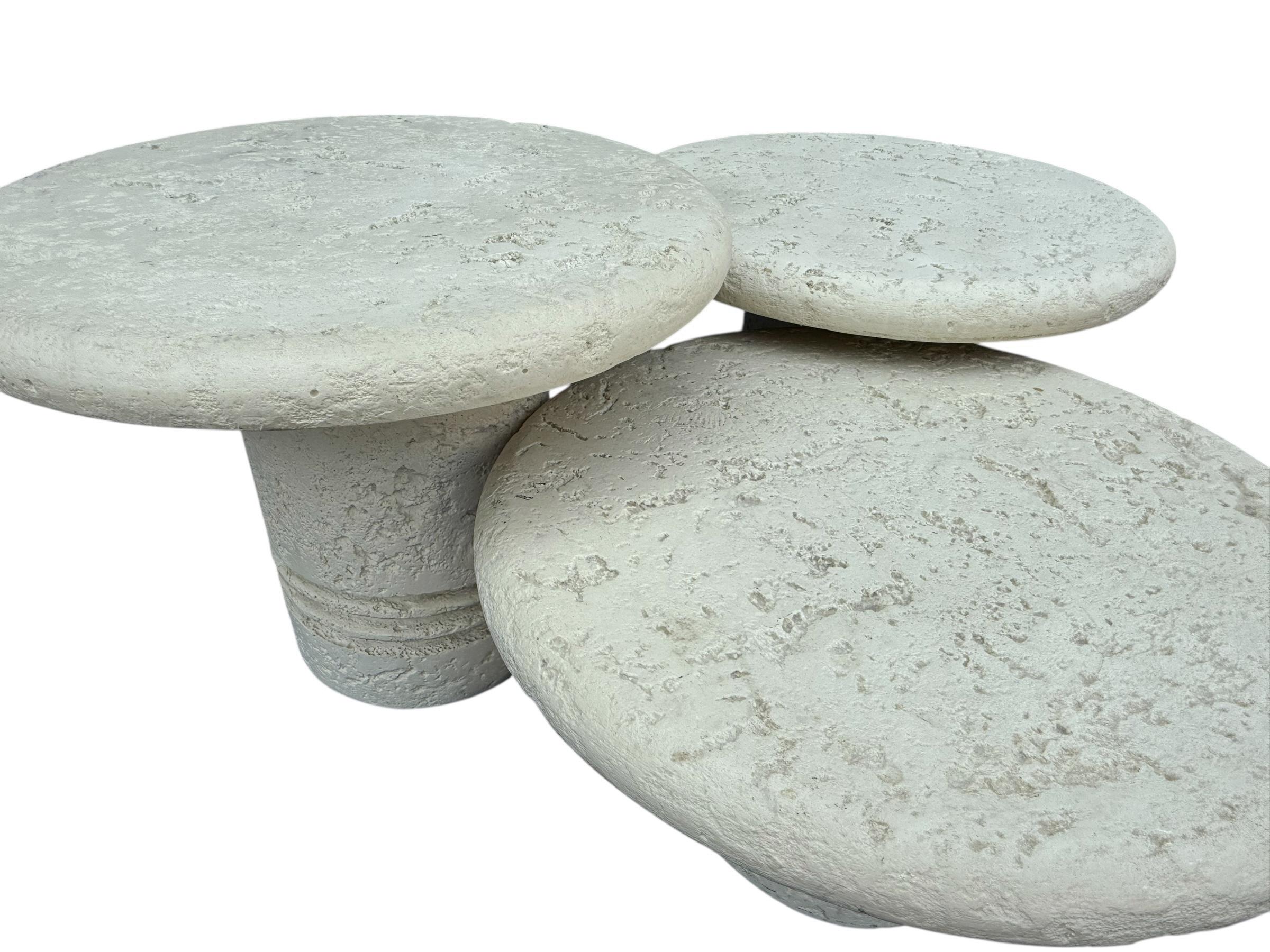 Trio of Midcentury Italian Post Modern Faux Stone Cocktail Table Set For Sale 2
