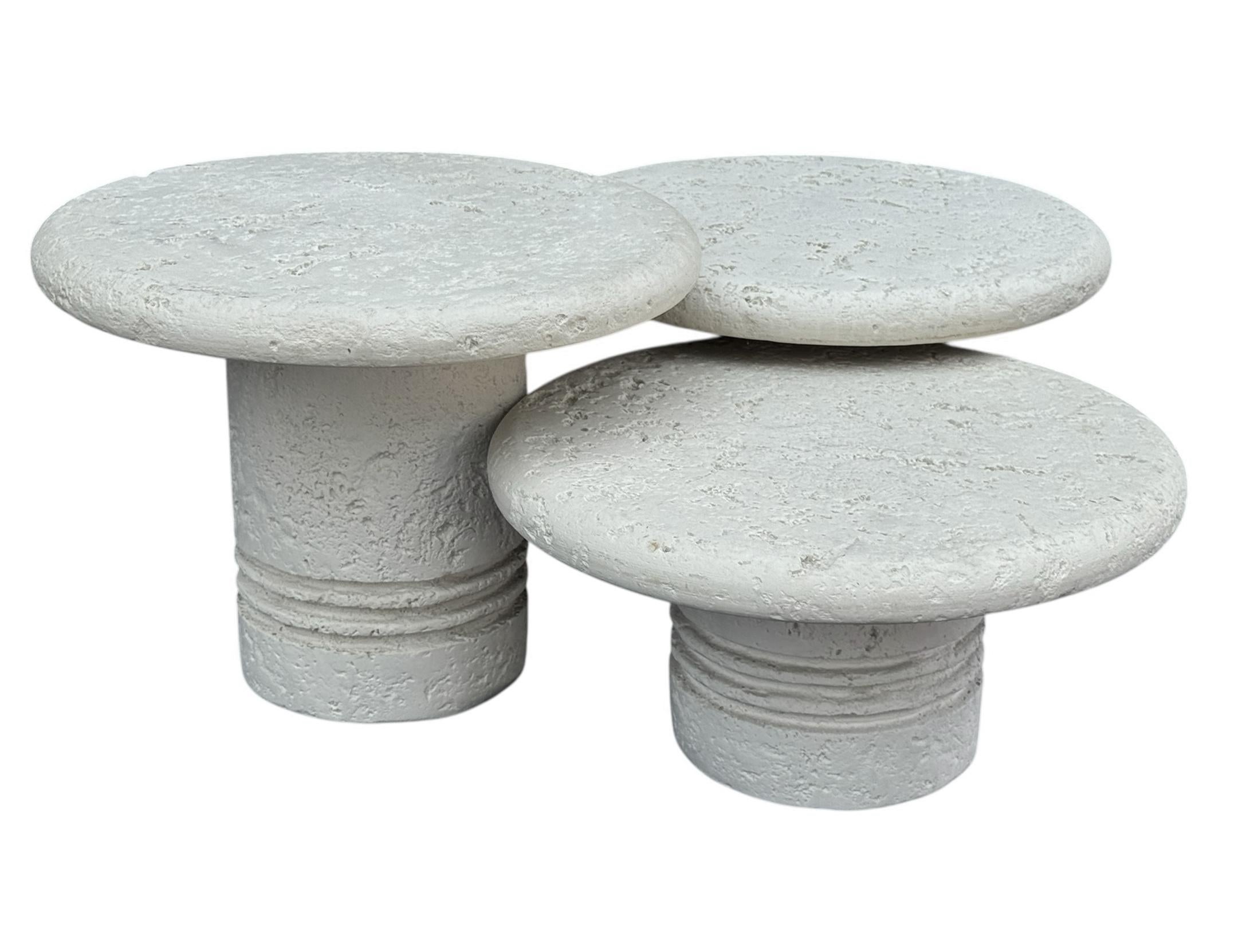 Trio of Midcentury Italian Post Modern Faux Stone Cocktail Table Set For Sale 3