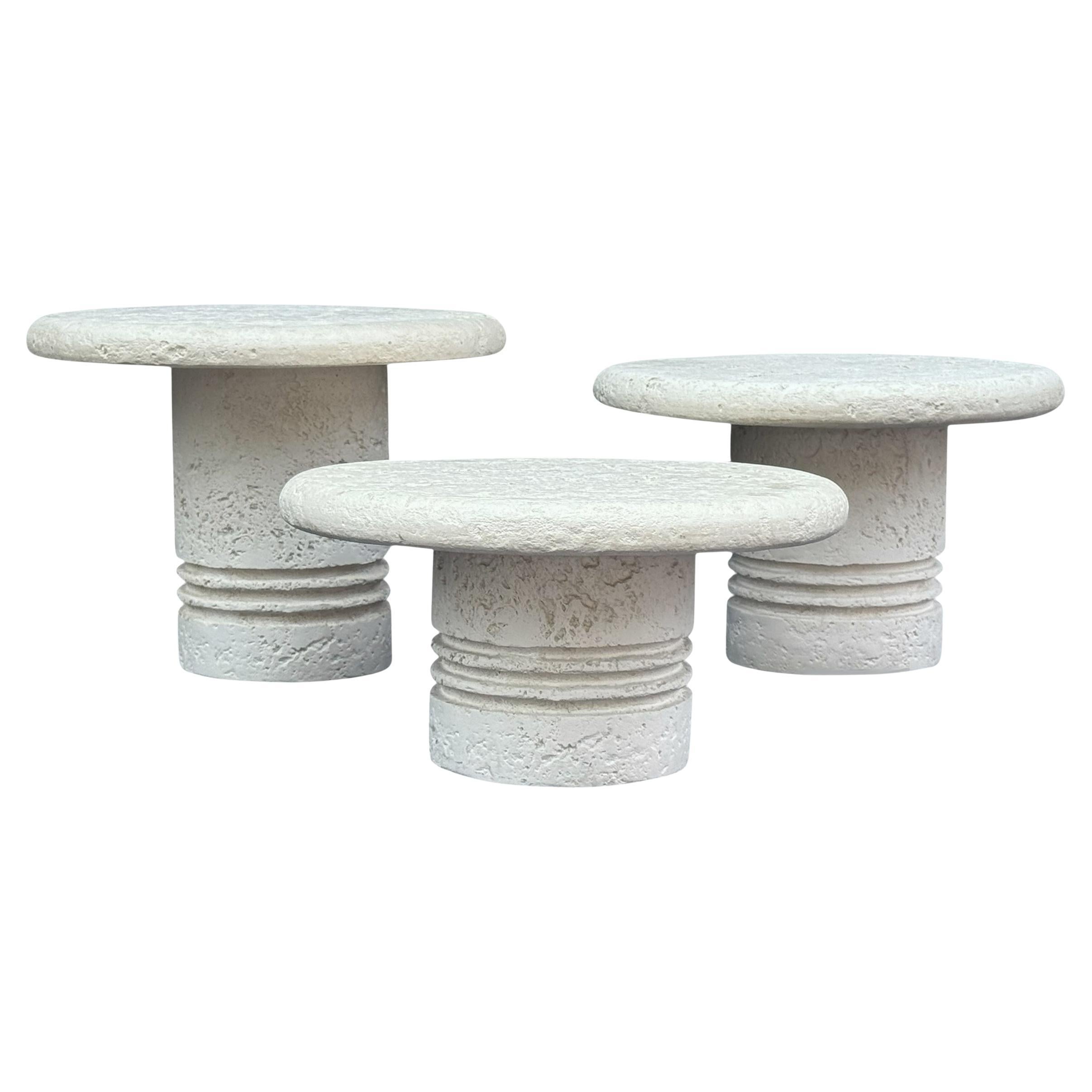 Trio of Midcentury Italian Post Modern Faux Stone Cocktail Table Set For Sale